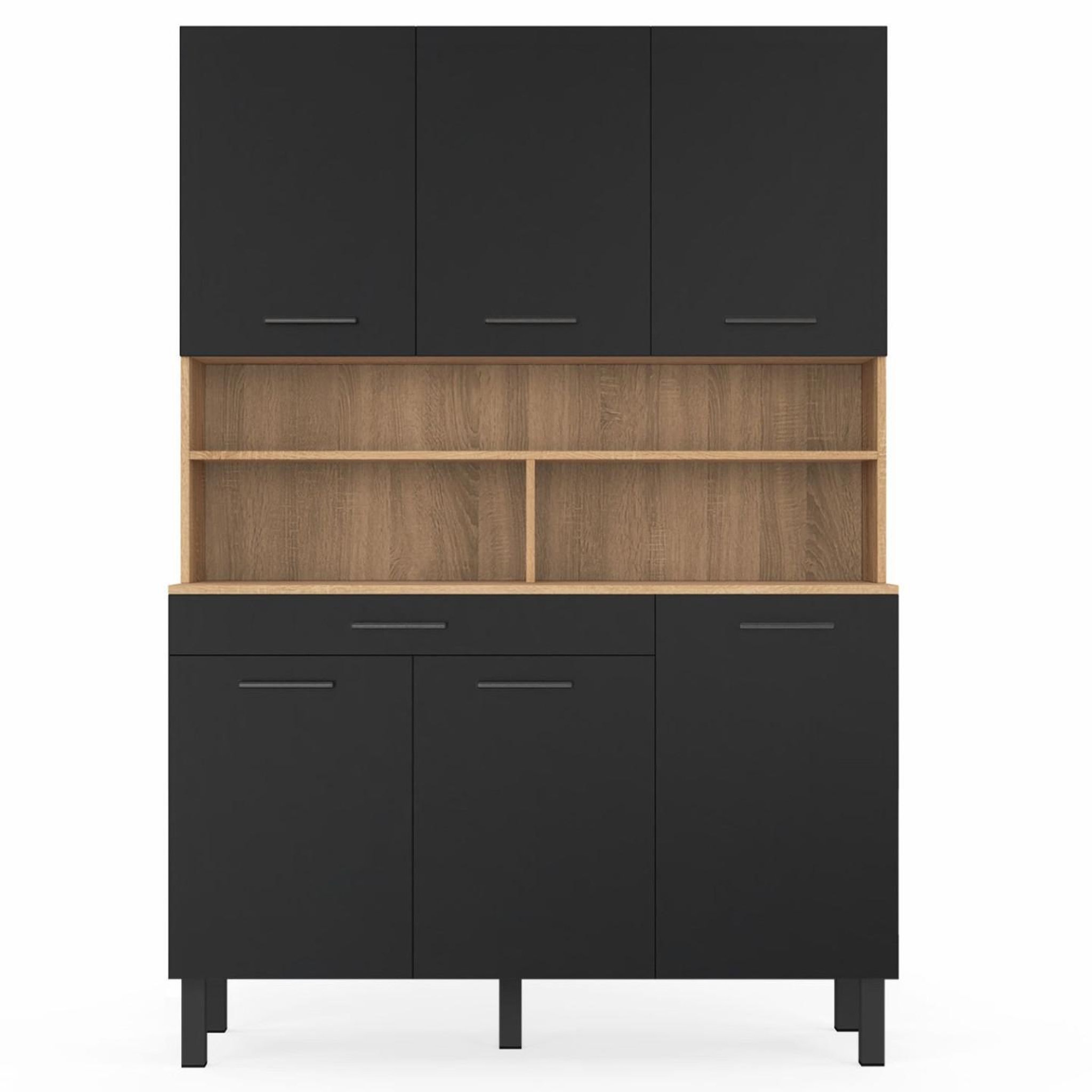 Voir la diapositive 3 : ID MARKET Buffet de cuisine 120 cm cina 6 portes + tiroir façon hêtre et noir