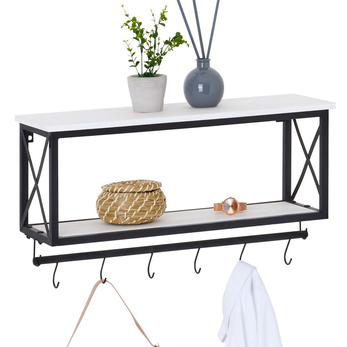 IDIMEX Porte-manteaux mural ARMANDO, avec 2 étagères en bois et cadre en métal