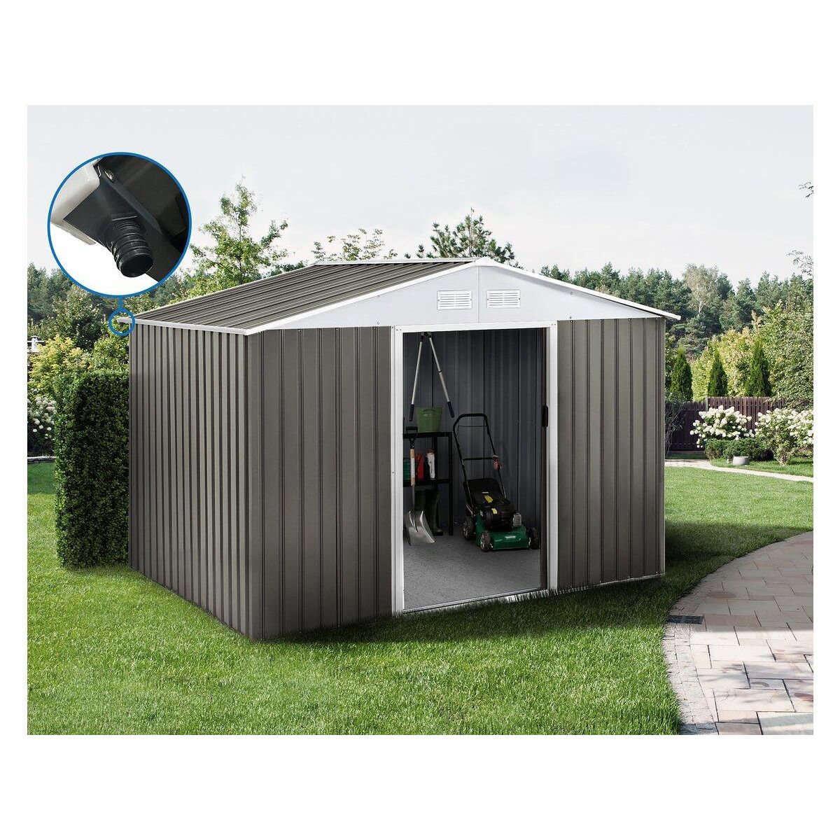 Habitat et Jardin Abri jardin métal  Dallas  - 8.84m² avec gouttière - Taupe