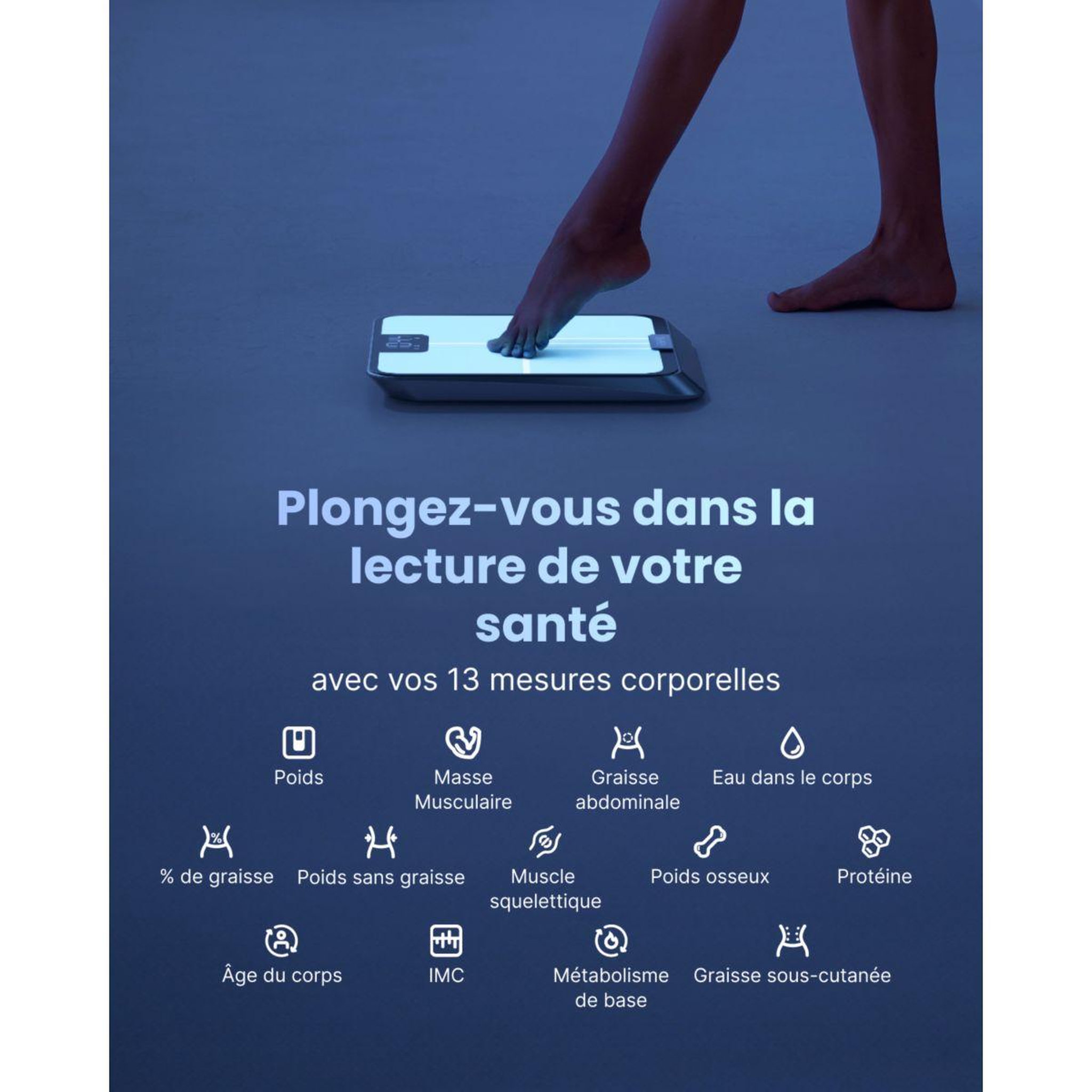 Voir la diapositive 4 : RENPHO Pèse personne connecté elis chroma a017 - impédancemètre intelligent, éclairage led, 13 données corporelles - rechargeable