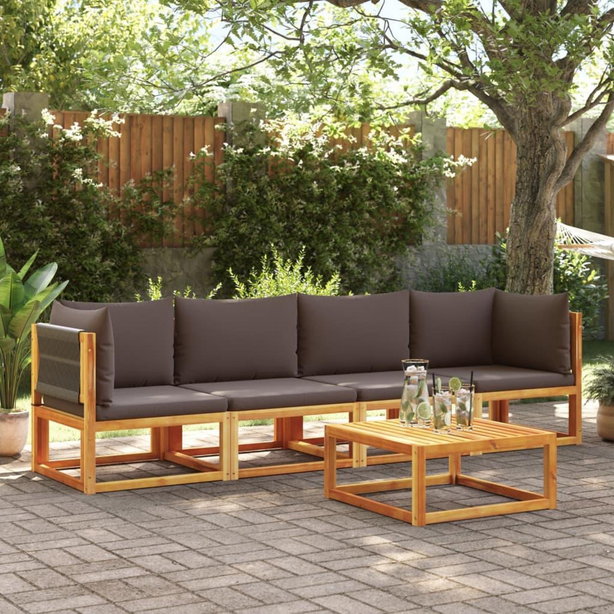 VIDAXL Salon de jardin avec coussins 4 pcs bois d'acacia massif