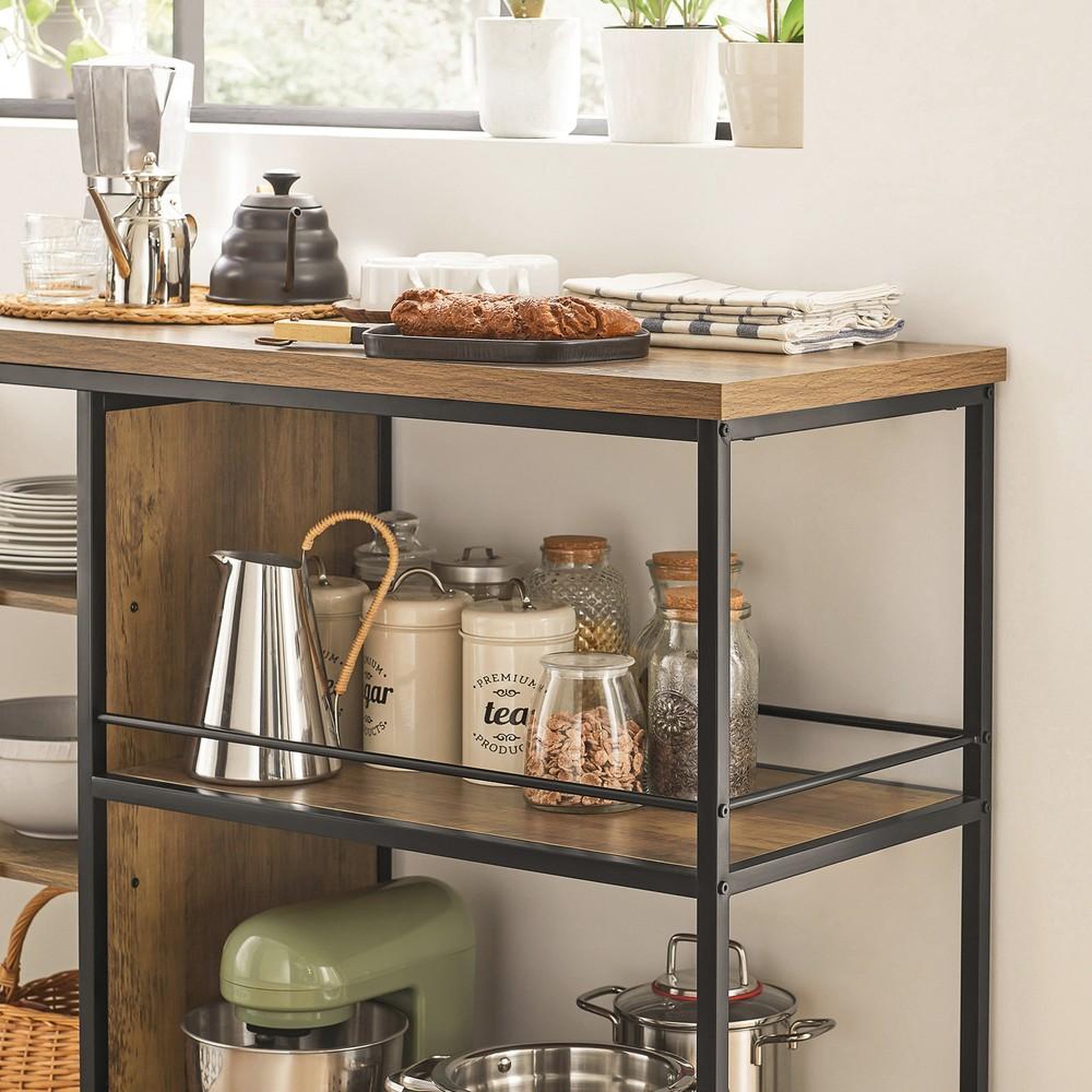 Voir la diapositive 5 : SOBUY Chariot de cuisine avec roulettes marron 108x45x92cm svw18-ii-f