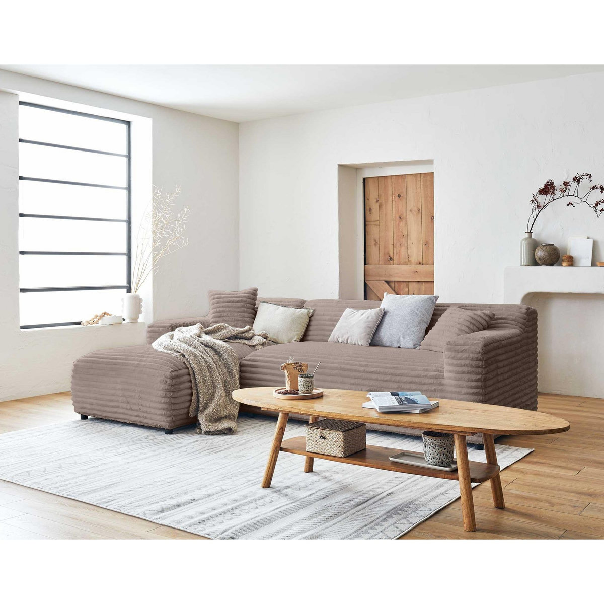 LISA DESIGN Laponie - canapé d'angle gauche - 4 places - en fausse fourrure côtelée