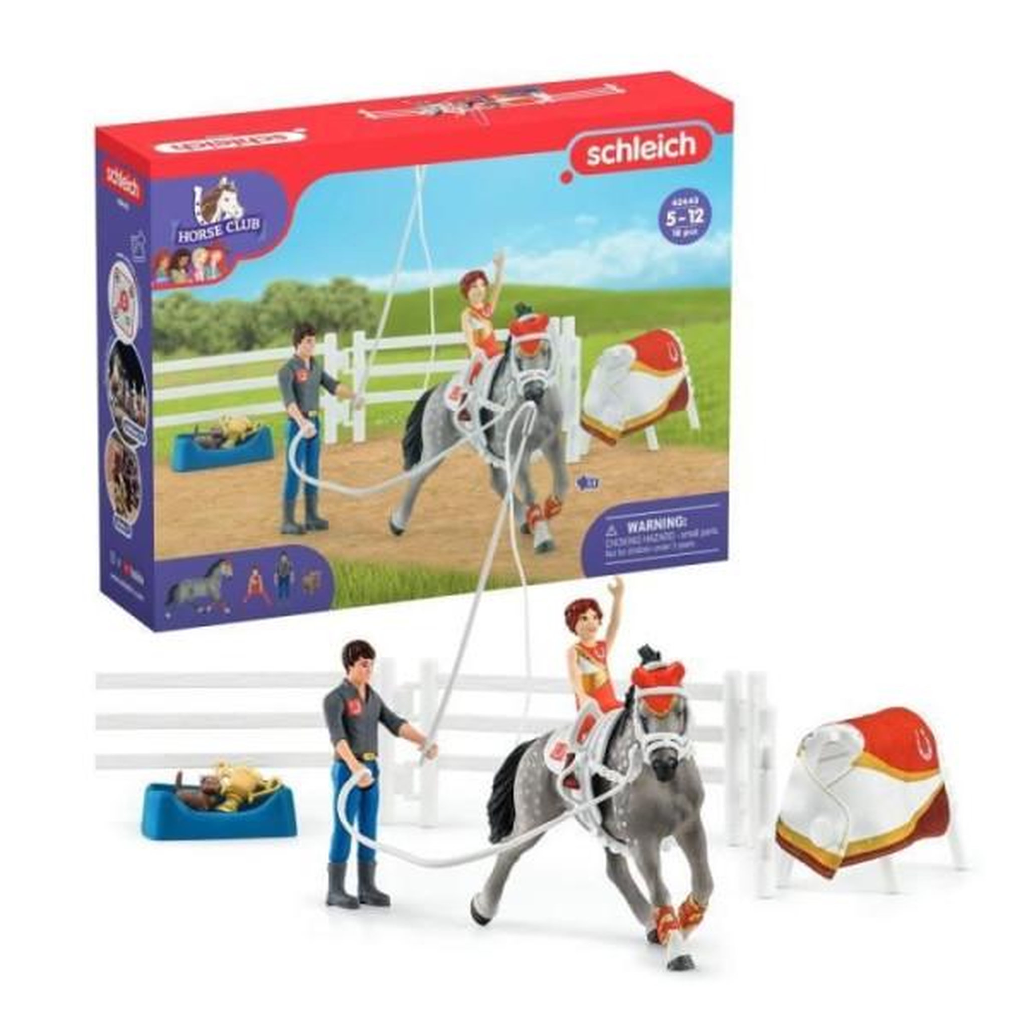 Schleich Coffret d'entraînement a la voltige de Mia, coffret schleich avec 18 éléments inclus dont 1 cheval schleich et 2 personnages,