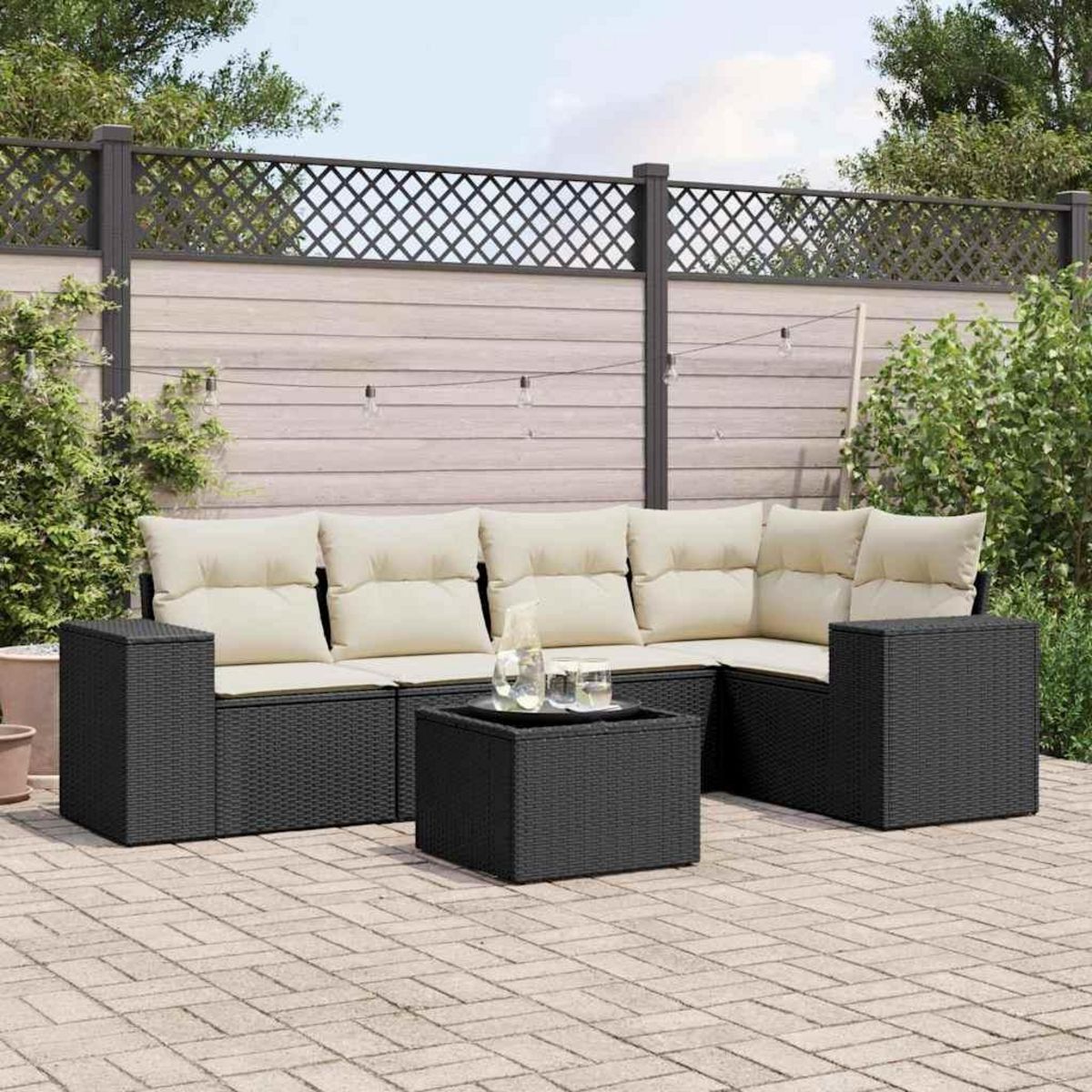 VIDAXL Salon de jardin 6 pcs avec coussins noir resine tressee