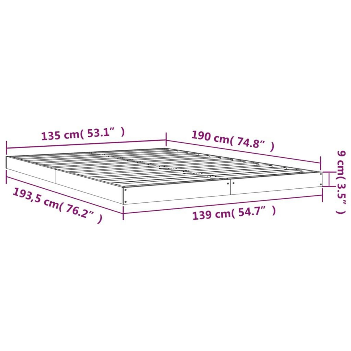 VIDAXL Cadre de lit sans matelas gris 135x190 cm bois de pin massif
