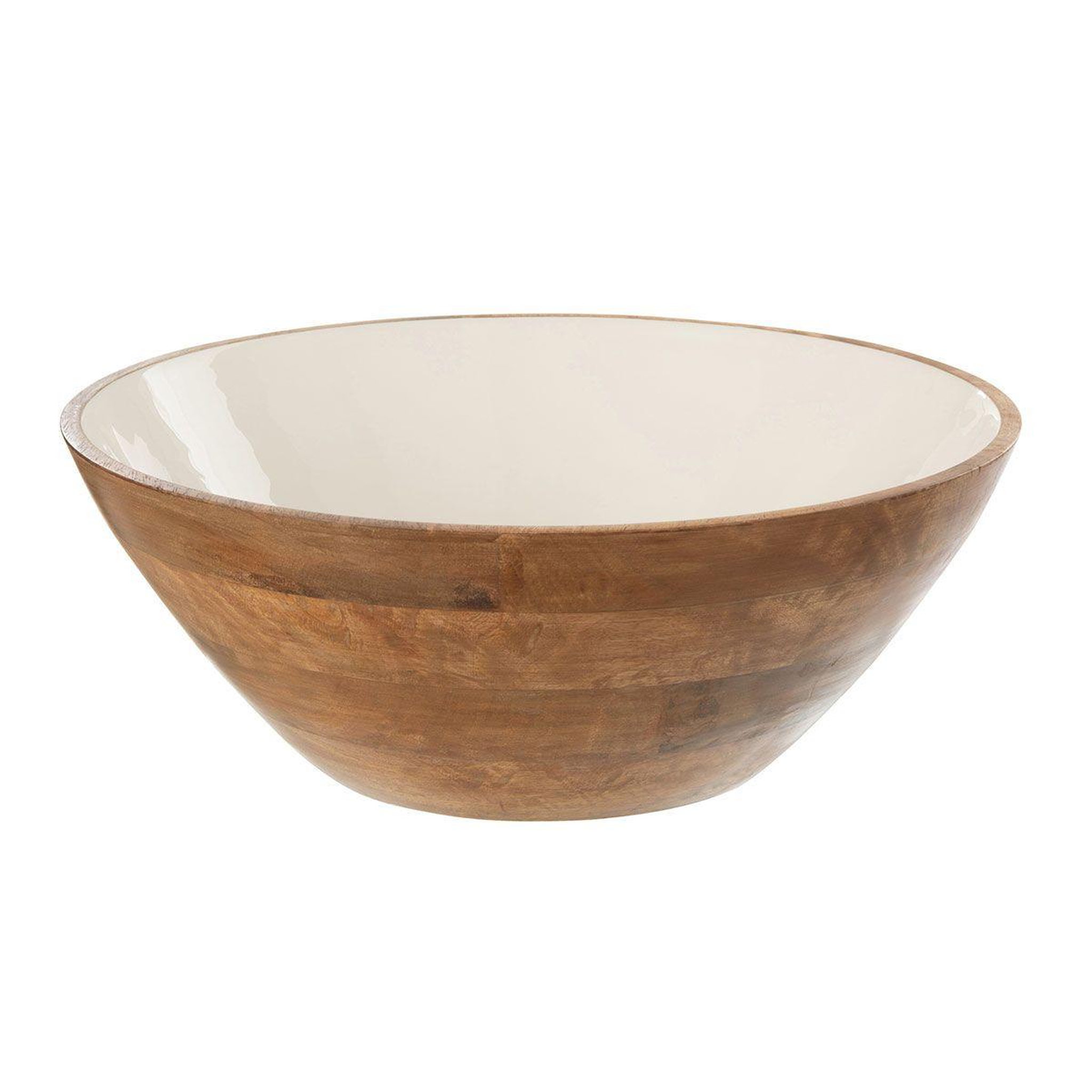 J-LINE Saladier Rond en Bois  Kos  40cm Marron & Blanc