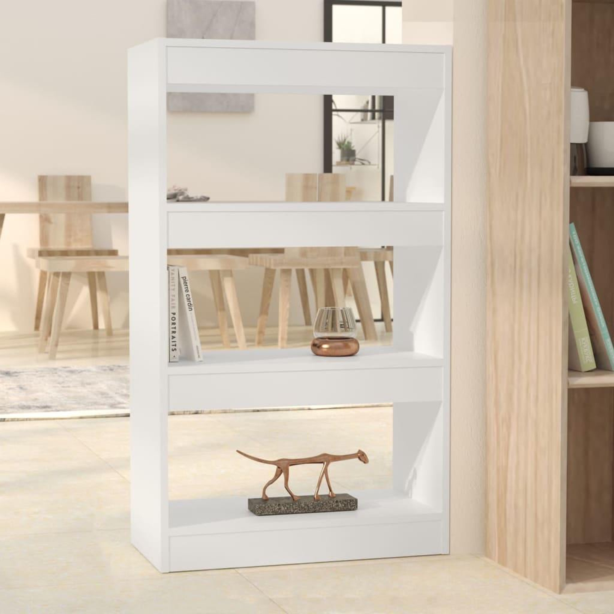 Voir la diapositive 1 : VIDAXL Bibliotheque/separateur de piece blanc bois d'ingenierie