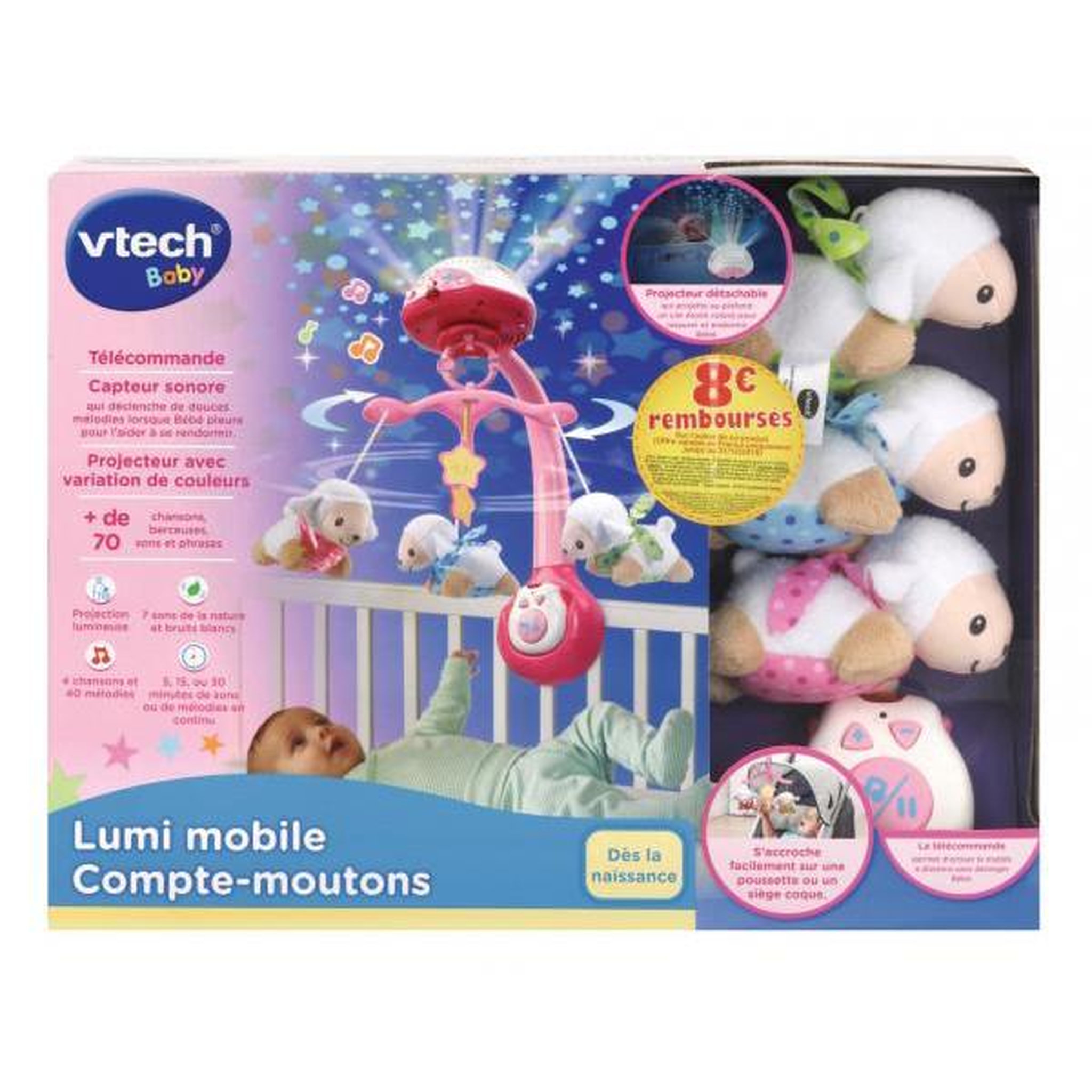 Voir la diapositive 2 : VTECH BABY VTECH - Vtech Baby - Mobile Lumi Mobile Compte-Moutons Rose