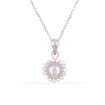 L'ATELIER D'AZUR Collier - Pendentif Or Blanc - Perle et Zirconiums - Chaine Argentée