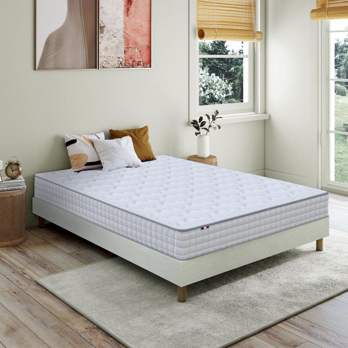 IDLITERIE Pack matelas ressorts ASTRE, sommier, couette et oreillers français