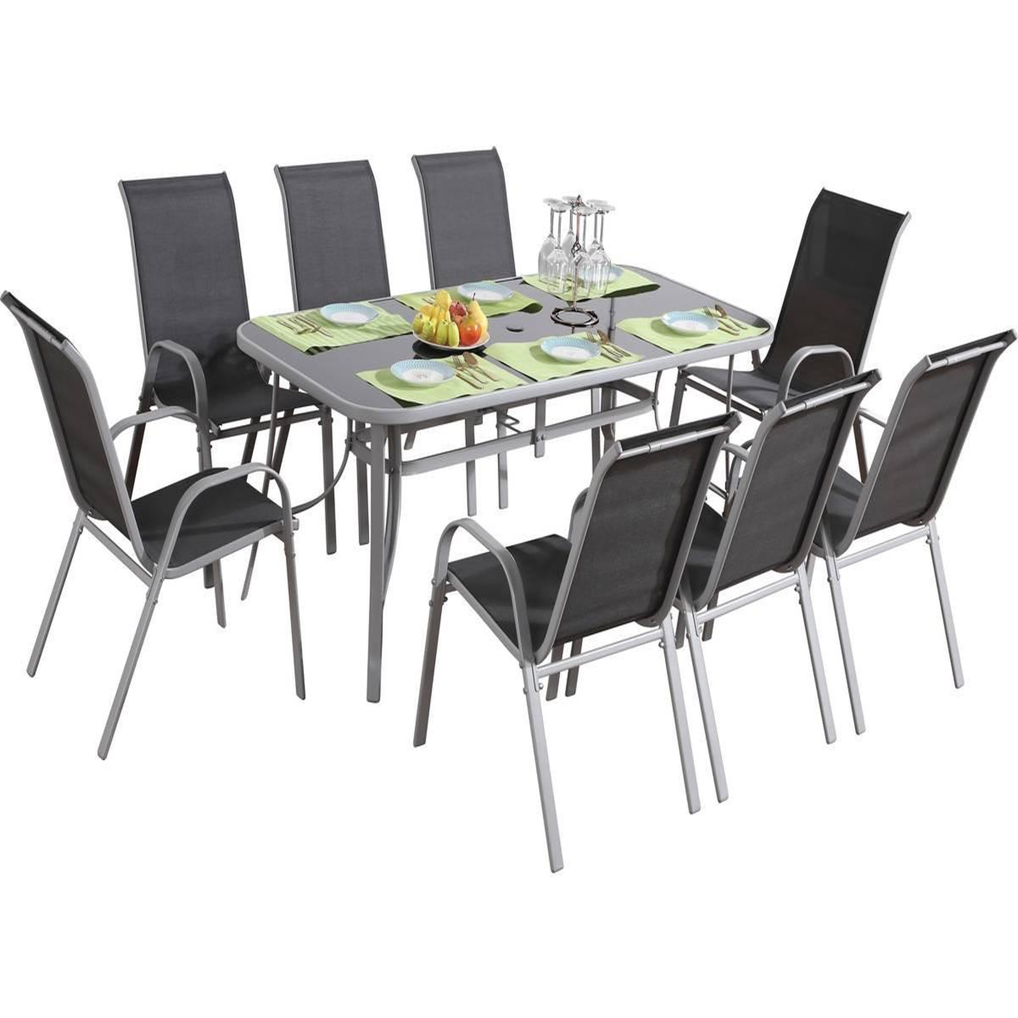 Habitat et Jardin Table et chaises de jardin en textilène  Cordoba XL 180  - Phoenix - 8 places - Gris foncé