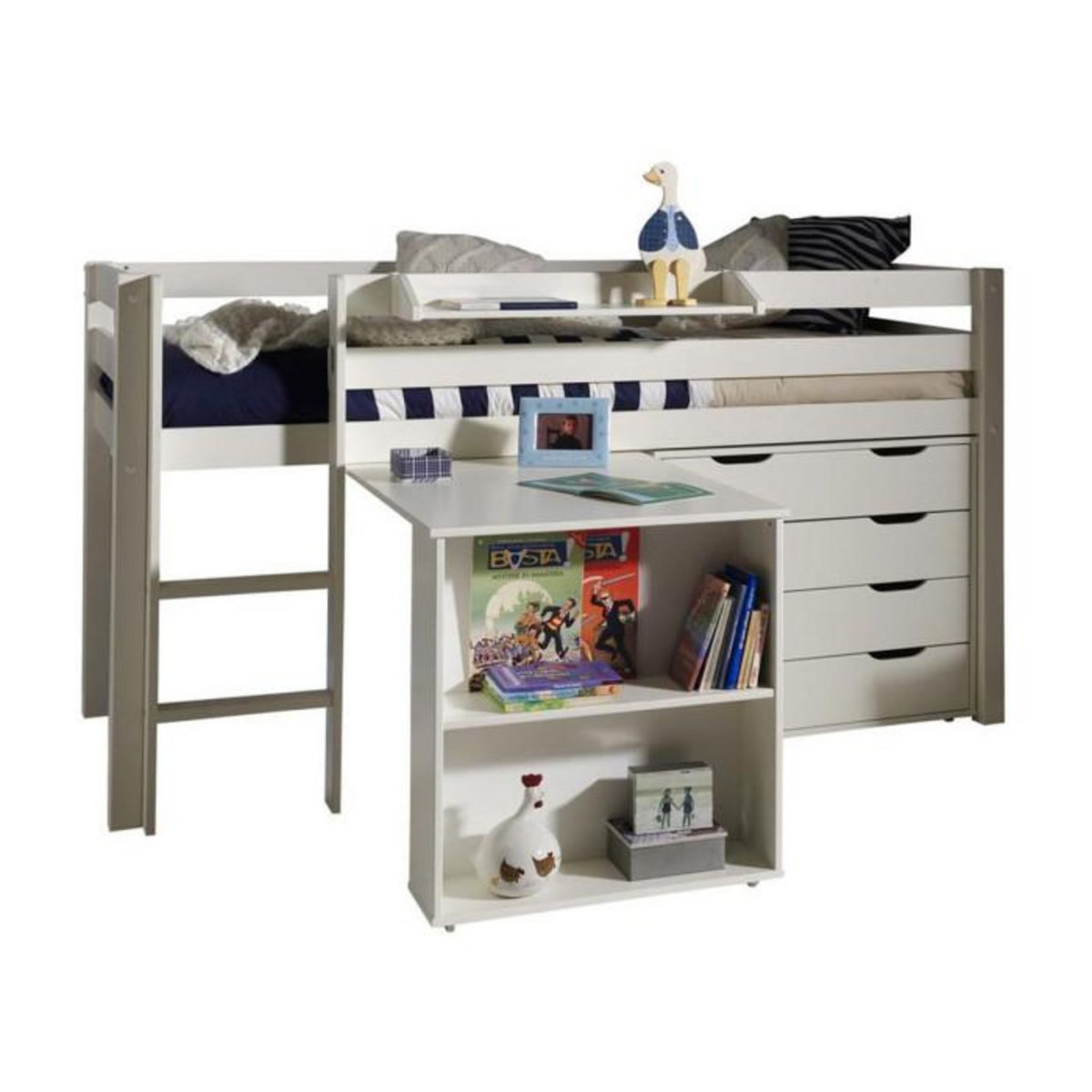 Paris Prix Pack - Lit Enfant Bureau & Commode 4 Tiroirs  Pino  Blanc