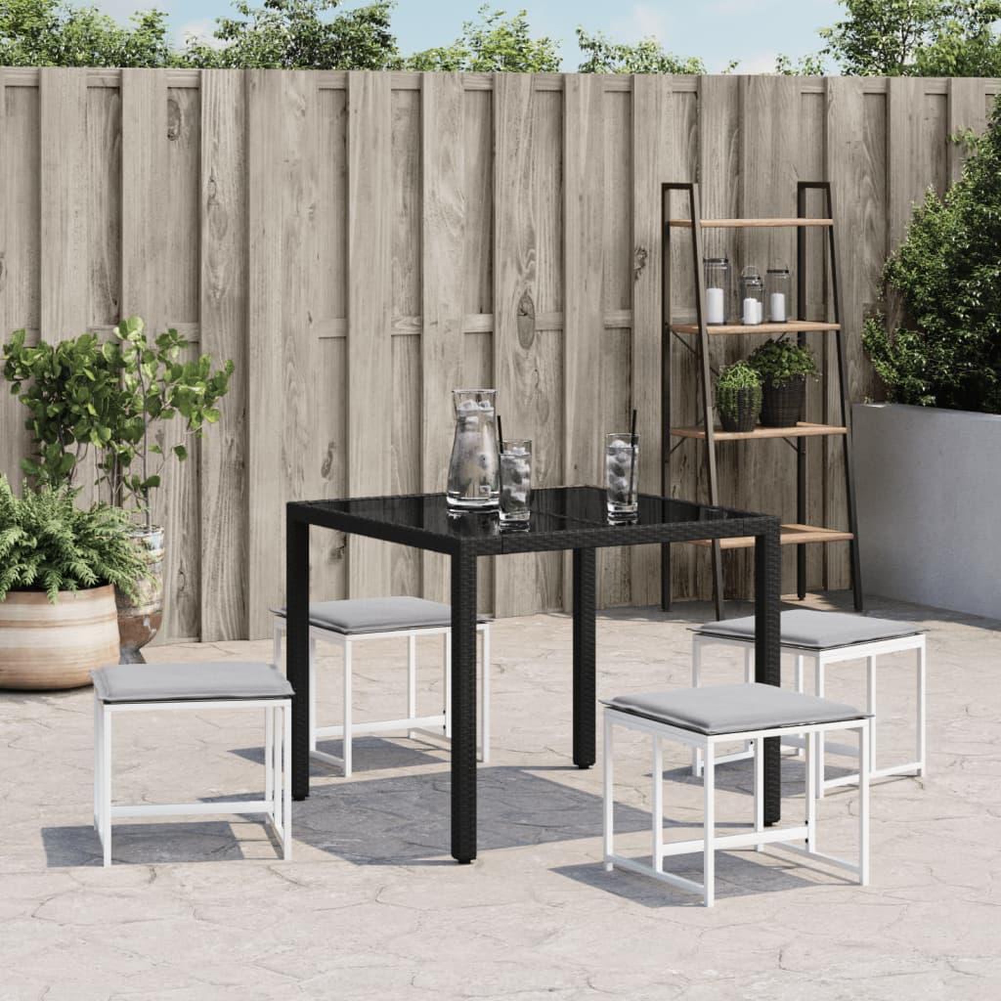 Voir la diapositive 3 : VIDAXL Tabourets de jardin avec coussins 4pcs blanc acier et textilene