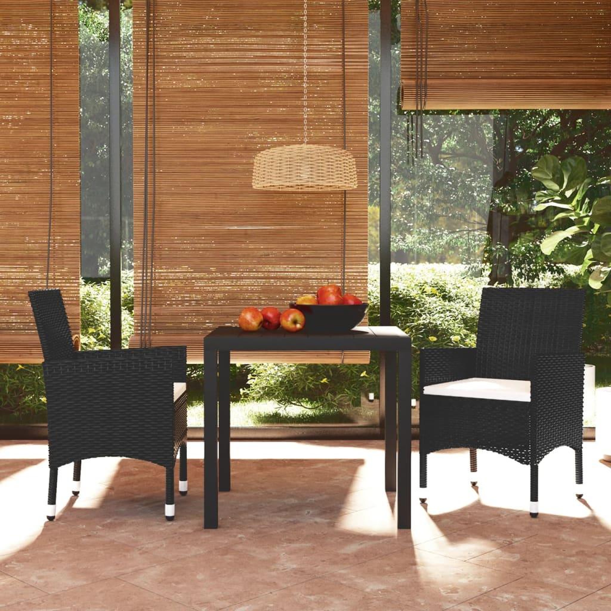 VIDAXL Ensemble a dîner de jardin avec coussins 3 pcs poly rotin noir