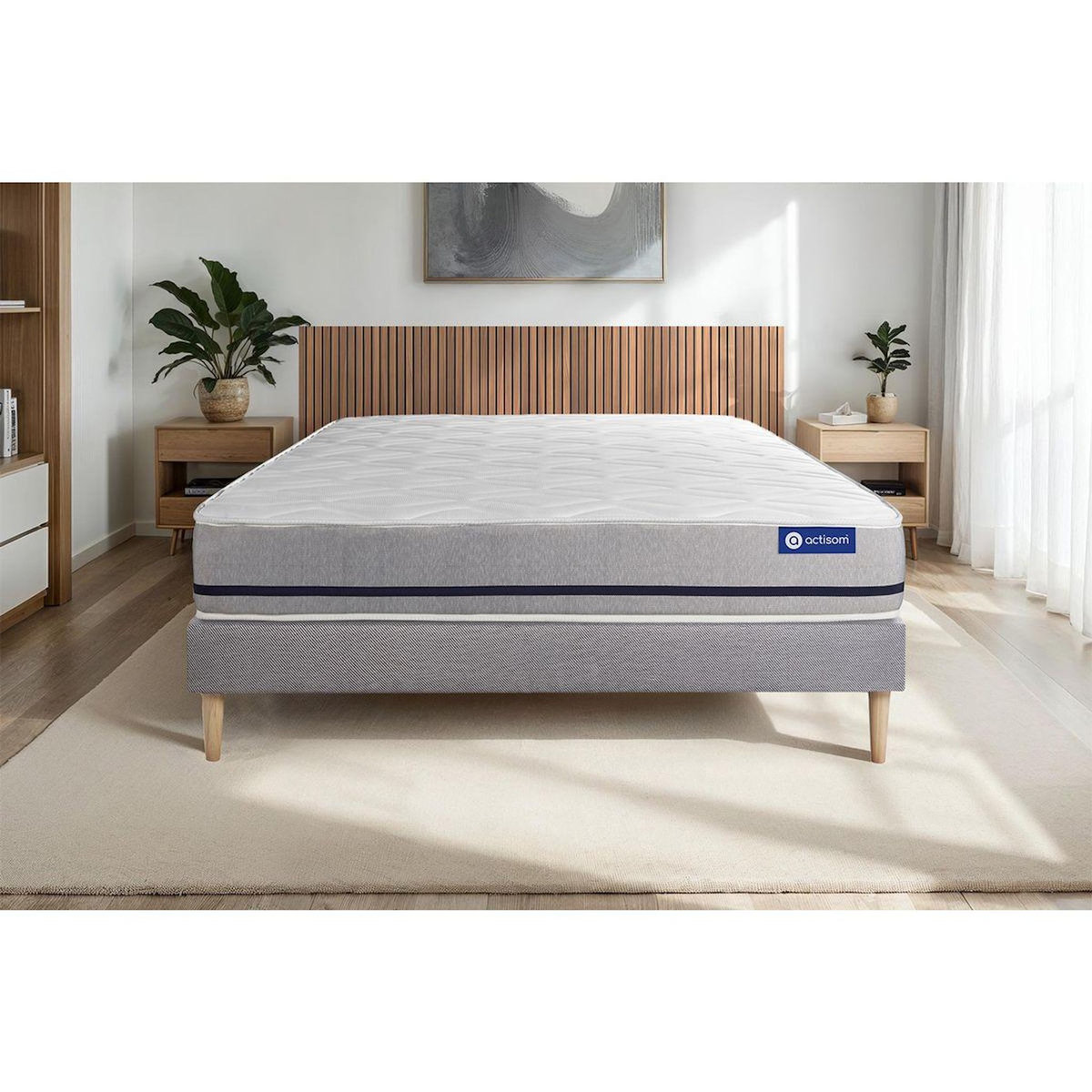 ACTISOM Ensemble matelas 160x200 ACTIMEMO SOFT 3zones de confort + sommier KIT gris