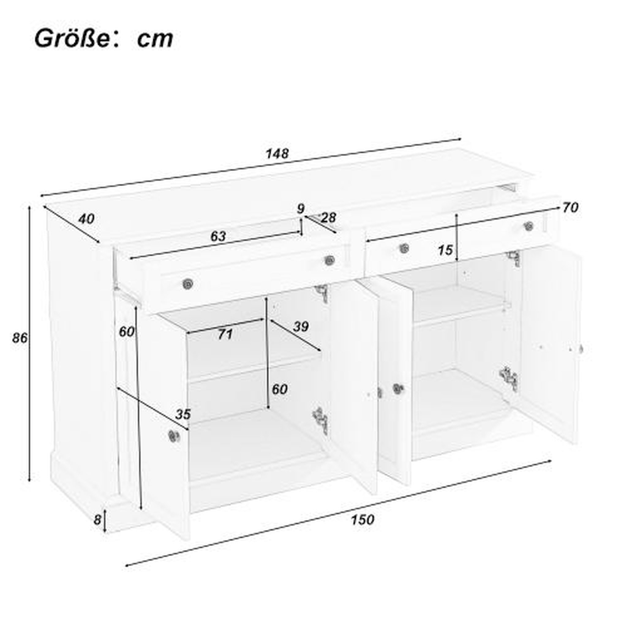 Voir la diapositive 3 : MERAX Buffet 4 porte(s) 2 tiroir(s) - 150 cm blanc+naturel panneau de particules