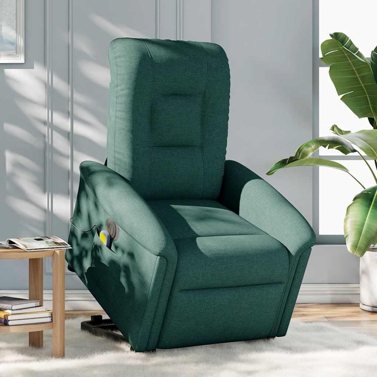 VIDAXL Fauteuil inclinable de massage electrique Vert fonce Tissu