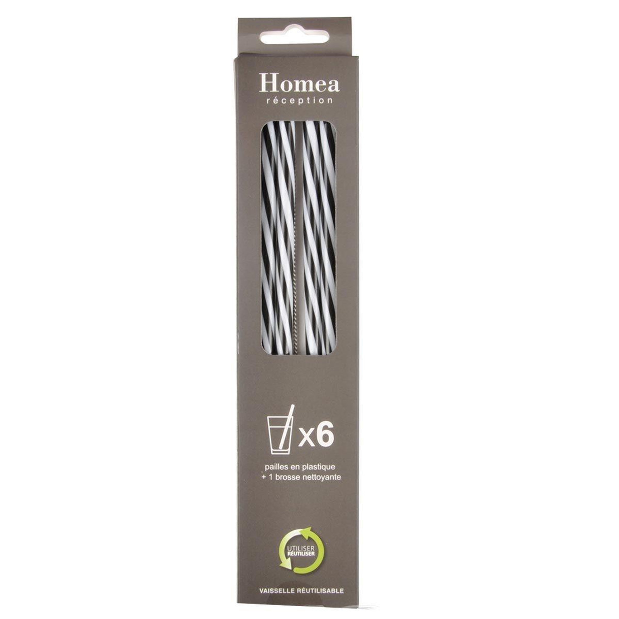 Voir la diapositive 2 : HOMEA Lot de 6 pailles & brosse  réutilisables  23cm noir