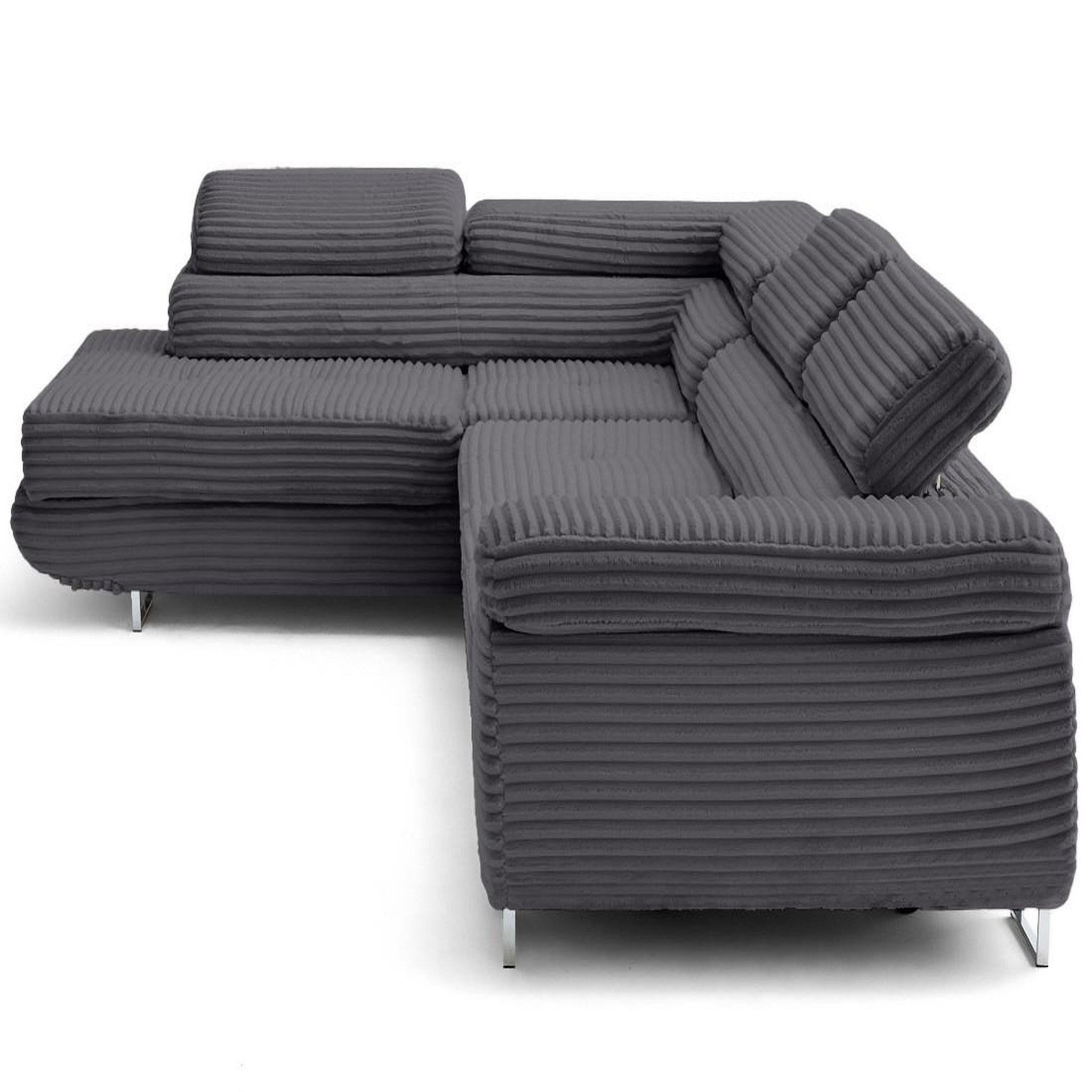 Voir la diapositive 3 : LISA DESIGN Zaria - canapé d'angle gauche 5 places convertible avec coffre et têtières en velours côtelé grosses côtes