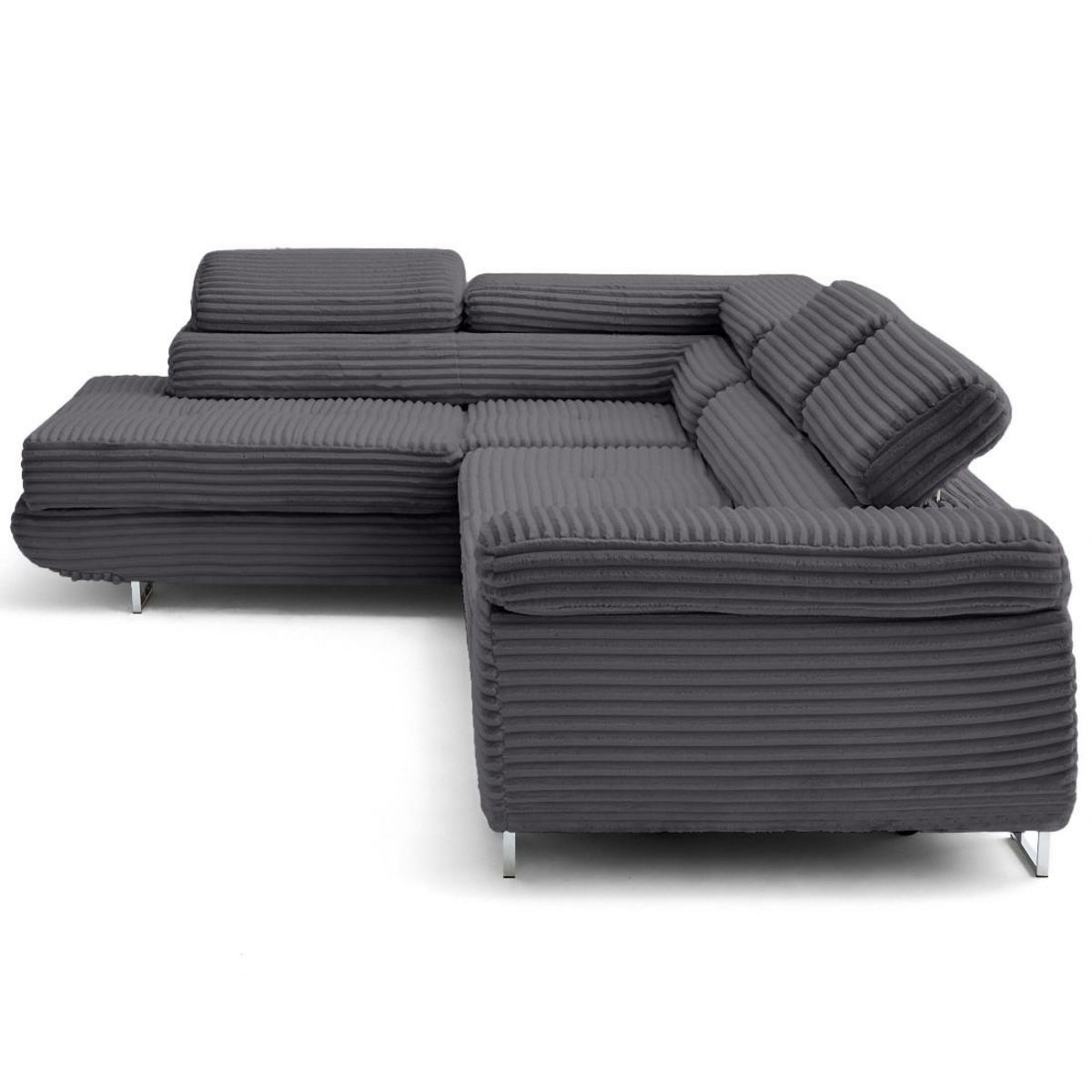 LISA DESIGN Zaria - canapé d'angle gauche 5 places convertible avec coffre et têtières en velours côtelé grosses côtes