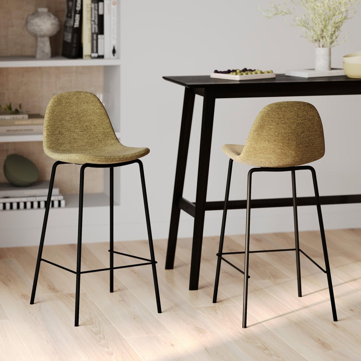 Rendez vous déco Lot de 2 chaises pour îlot central en tissu vert kaki 65,5 cm-Henrik