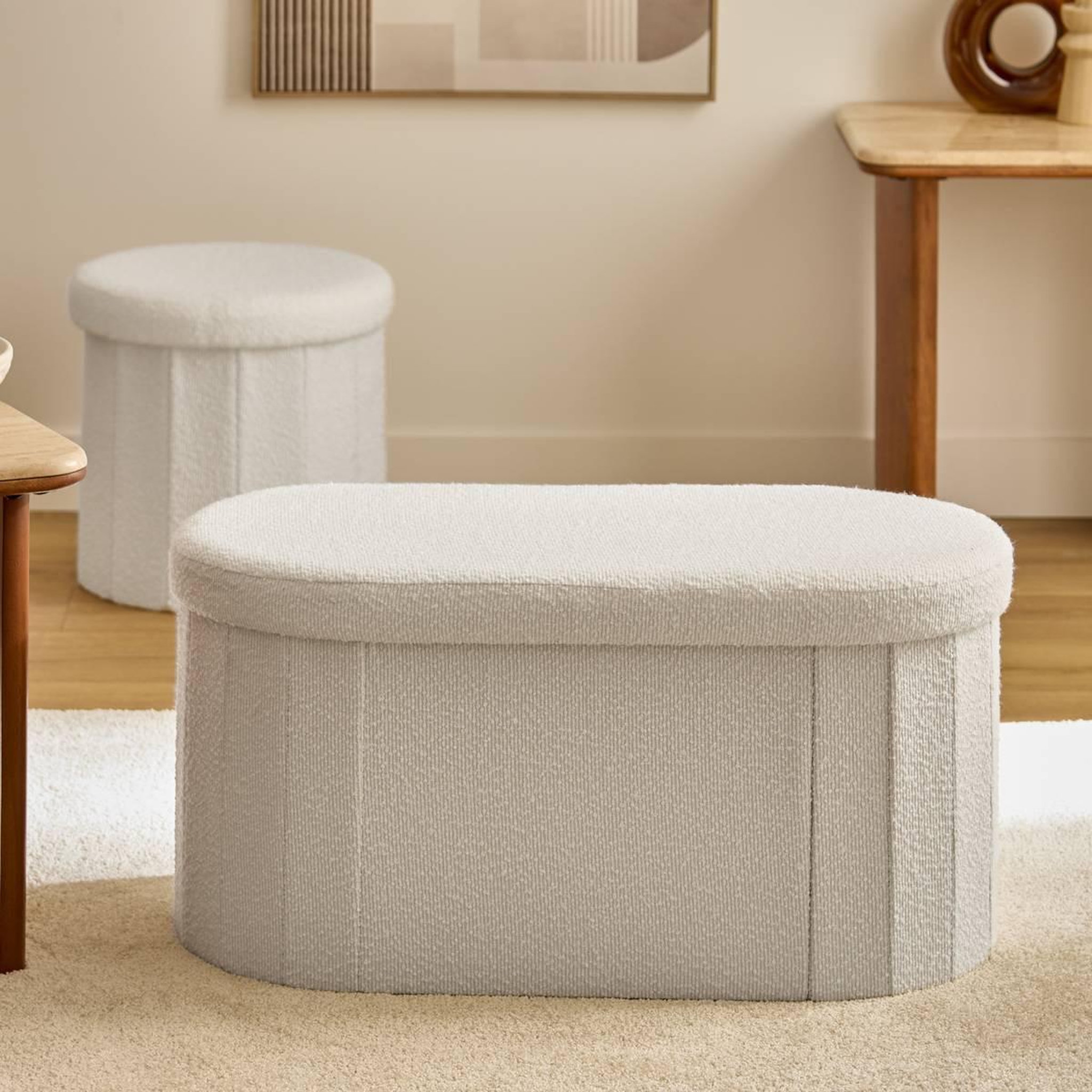 Voir la diapositive 2 : ATMOSPHERA Pouf coffre double  fink  76cm blanc