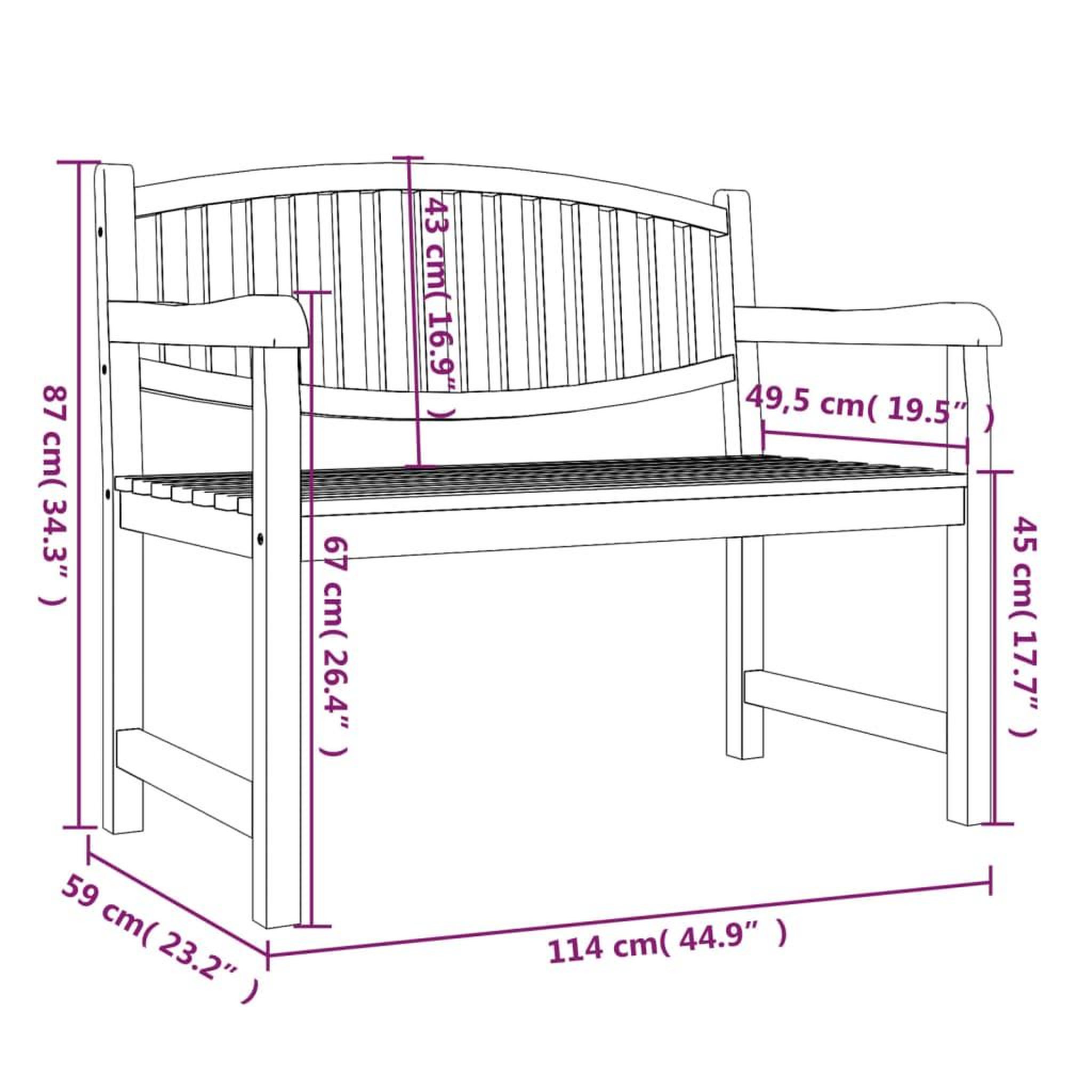 Voir la diapositive 6 : VIDAXL Banc de jardin 114x59x87 cm bois de teck solide