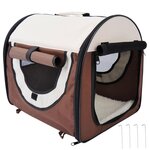 PAWHUT Sac de transport pour chien et chat pliable - poignée, entrée zippée, fenêtres maillées enroulables- coussin inclus - acier oxford marron beige