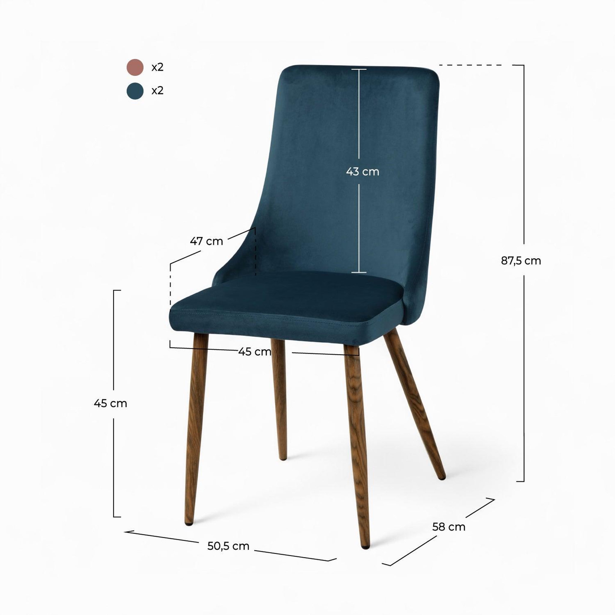 Voir la diapositive 4 : MAISON PAVANE Pack 4 chaises en velours bleu et rose-vinni