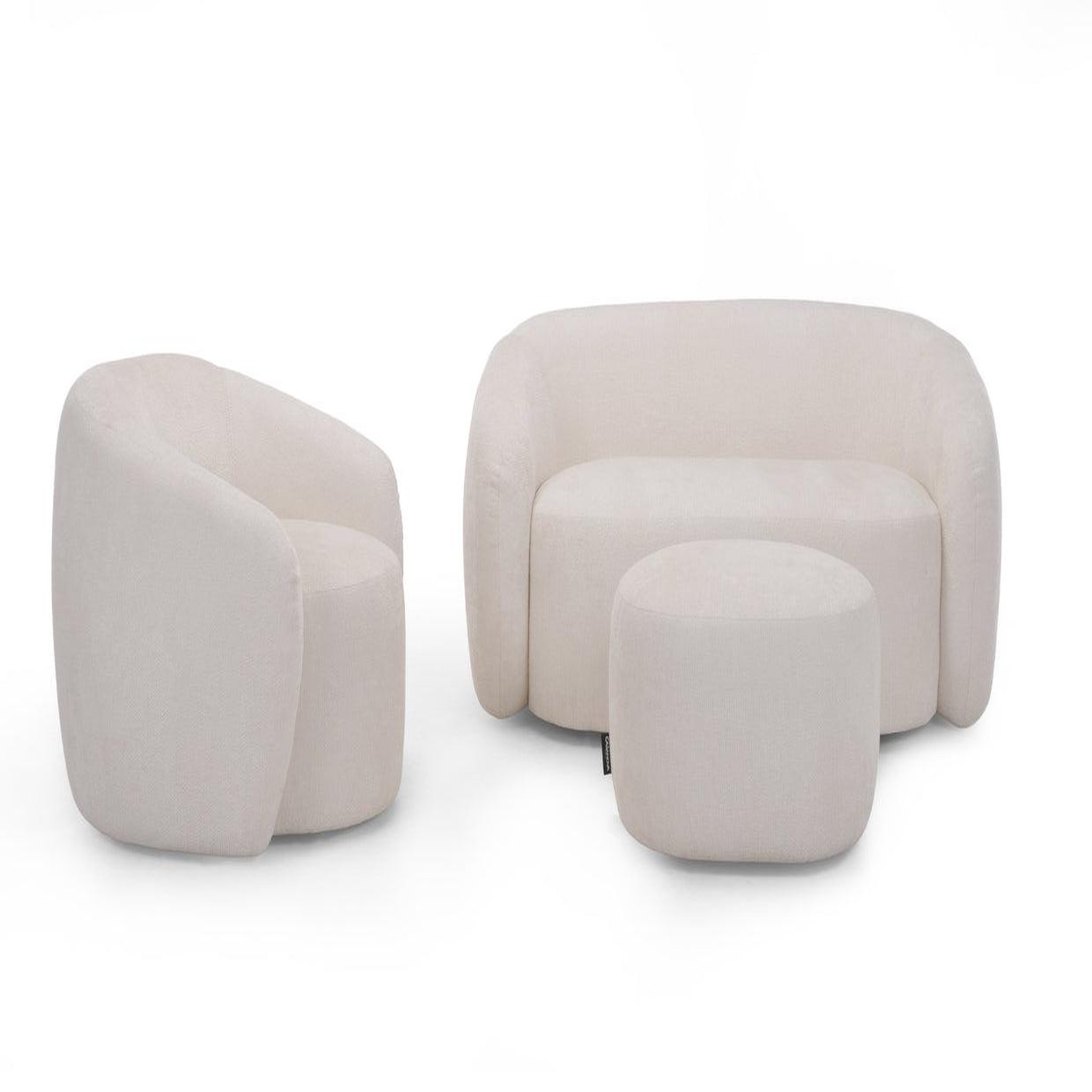 Voir la diapositive 1 : CASANOVA PARIS Aurelie - pack canapé droit 2 places + fauteuil + pouf tissu