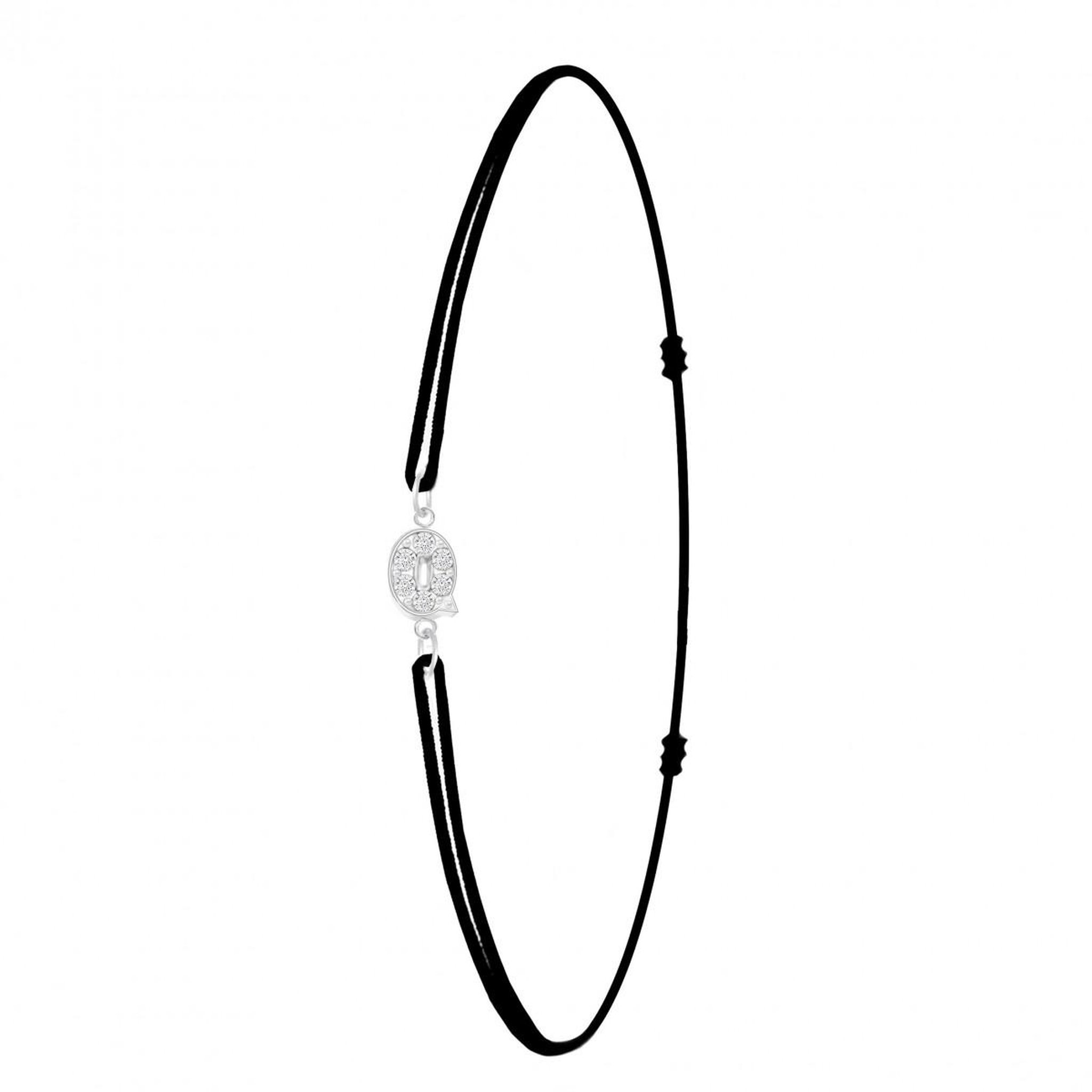 SC CRYSTAL Bracelet lettre Q élastique noir SC Crystal orné de Cristaux scintillants