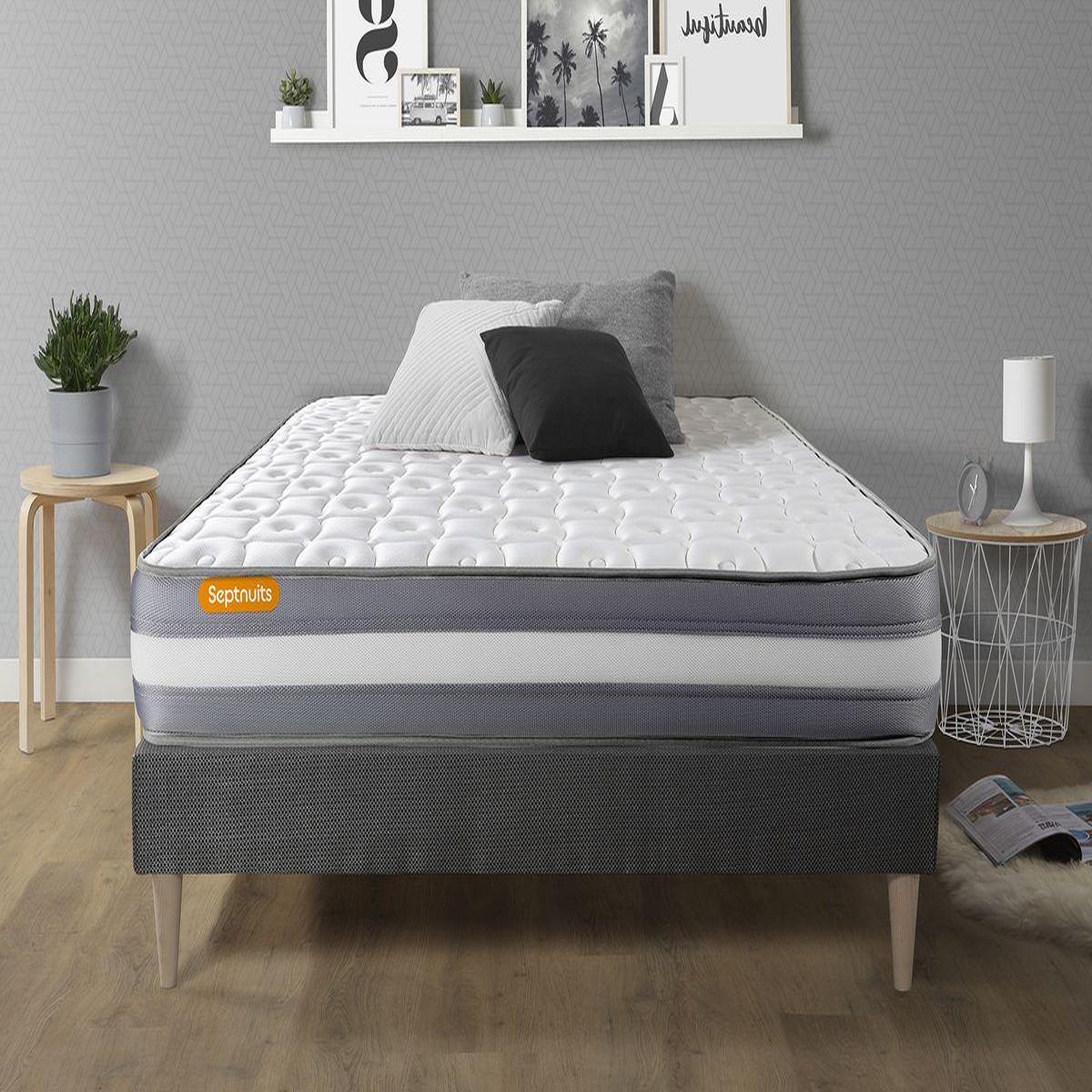 Voir la diapositive 1 : SEPTNUITS Matelas + sommier kit gris Memo Plus Mémoire de forme