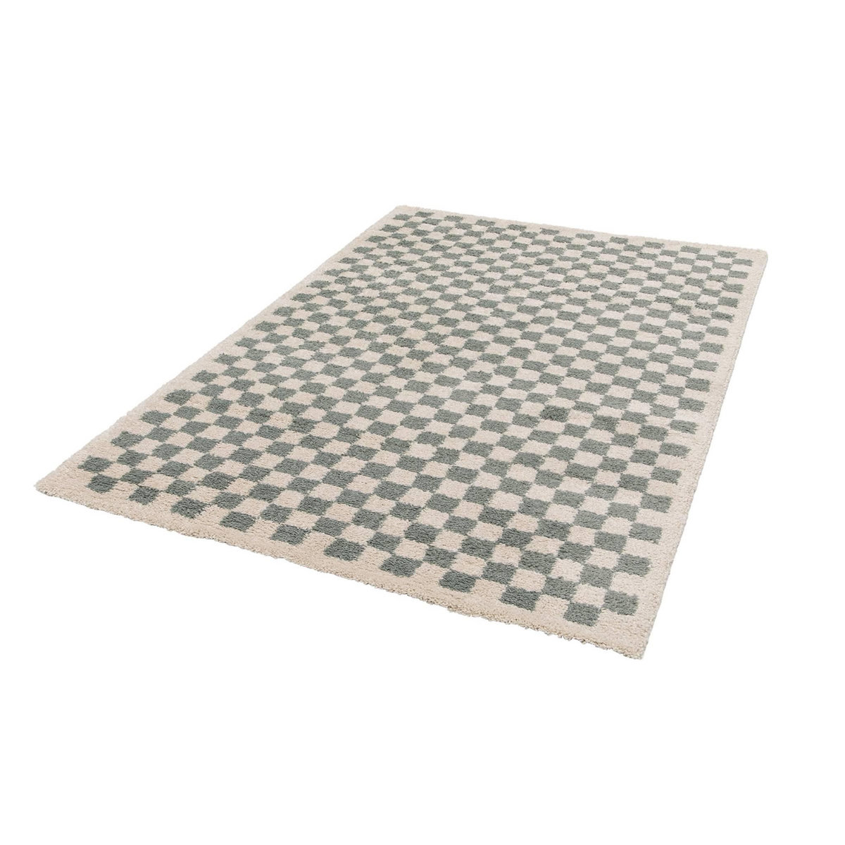 SWEEEK Tapis intérieur shaggy poils longs damier bleu clair et crème