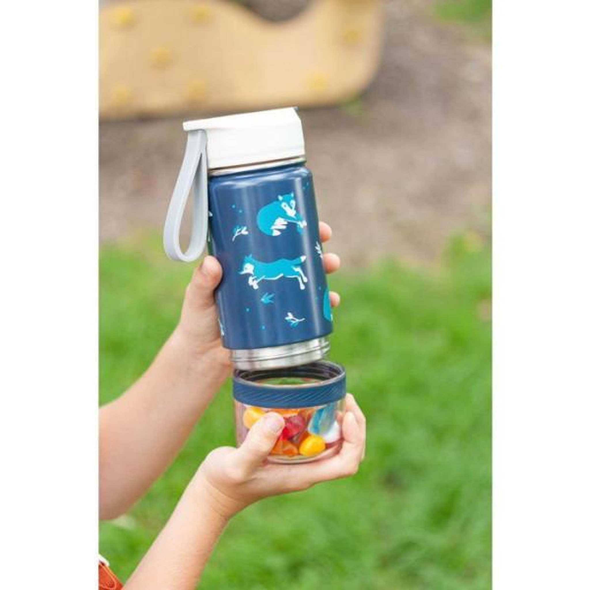 Voir la diapositive 4 : monbento Gourde snack 2 en 1 - MONBENTO - Twisty Wolf - isotherme enfant - avec paille