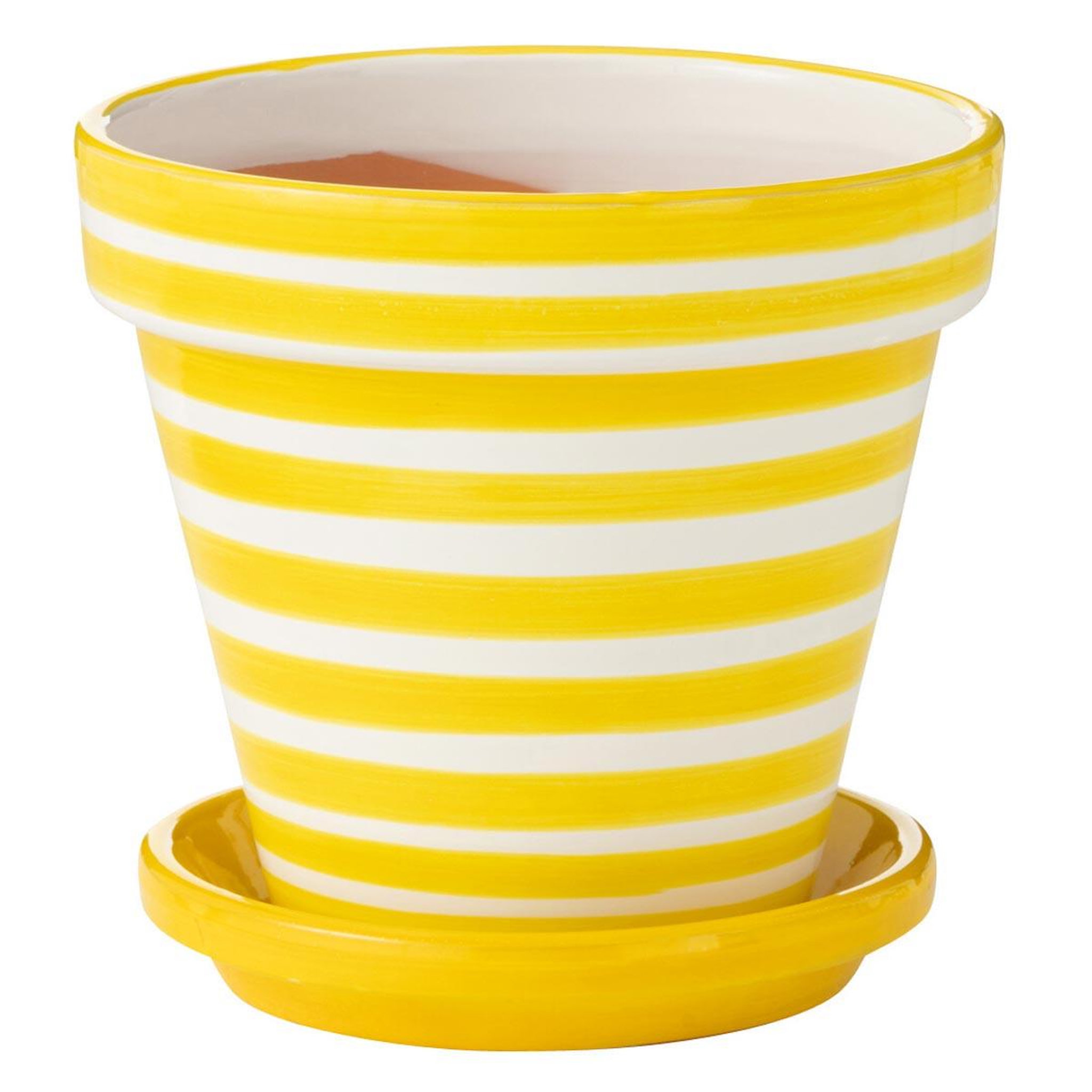 J-LINE Pot avec soucoupe en céramique  granada rayure  27cm jaune