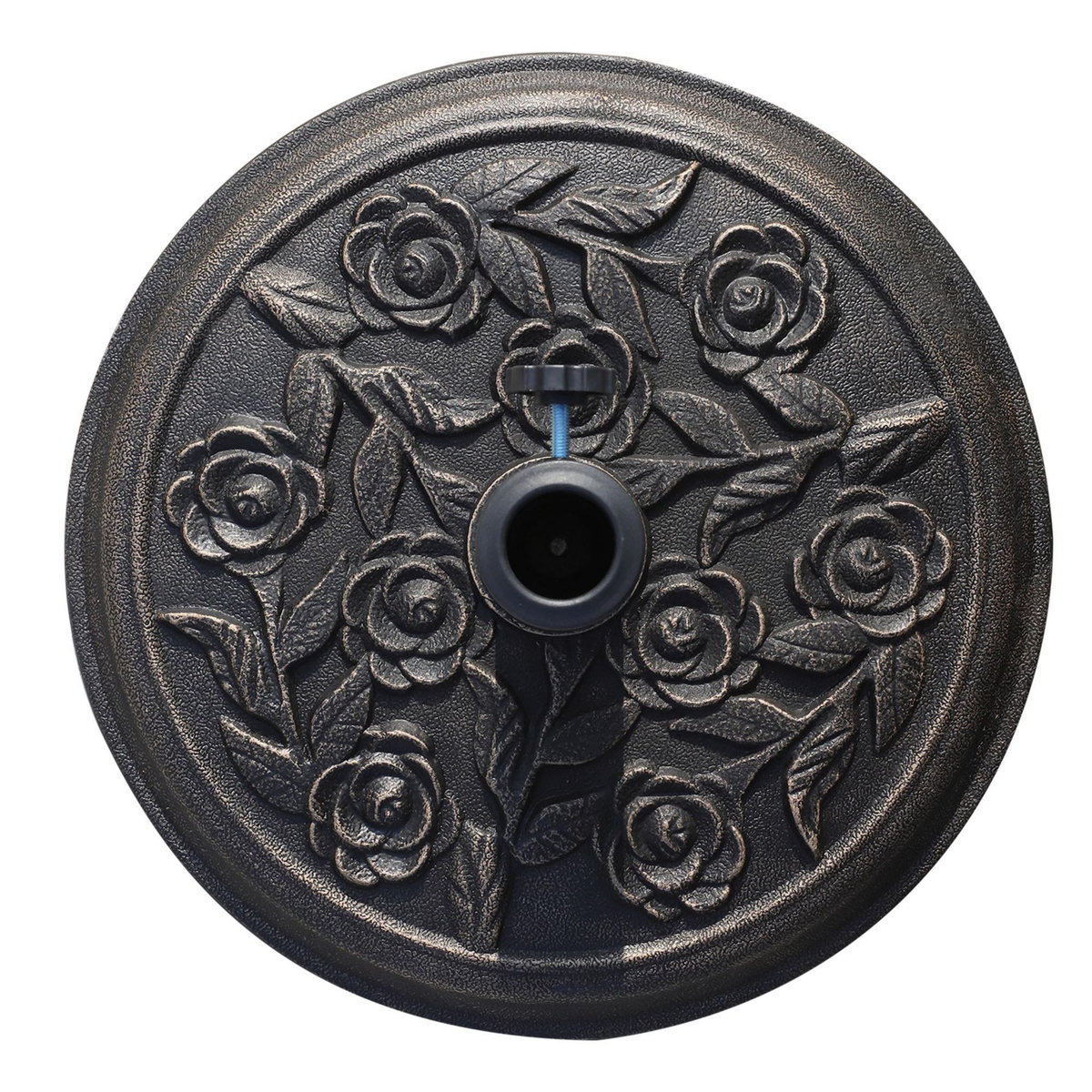 OUTSUNNY Pied de parasol rond dia. 45 cm motif roses poids net 9Kg ciment résine noir bronze