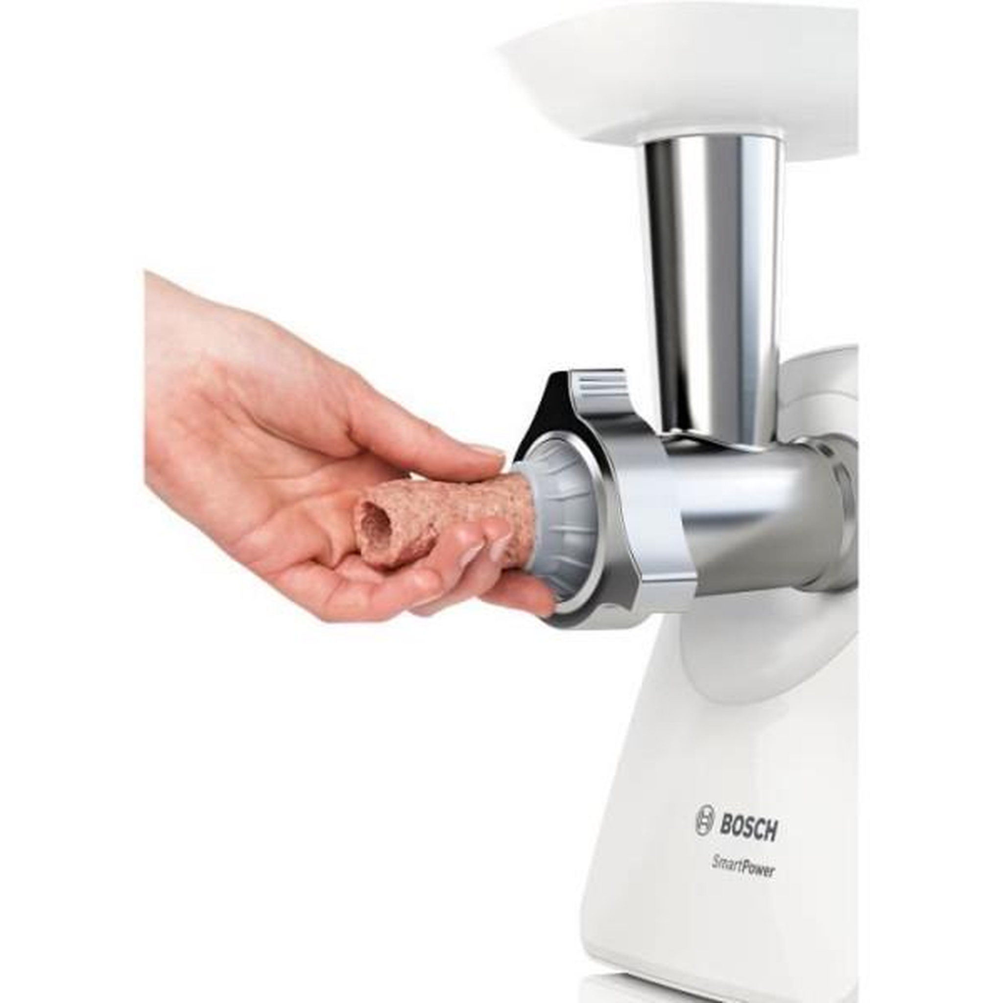 Voir la diapositive 6 : BOSCH Hachoir Electrique  a viande SmartPower - BOSCH - MFW2520W - 2 grilles de hachoir - Garnisseur de saucisses - Blanc