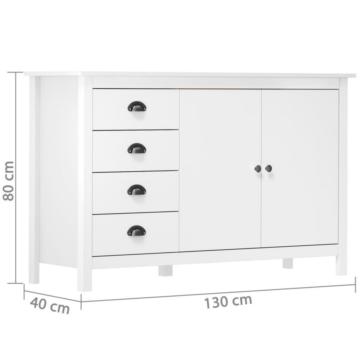 VIDAXL Buffet Hill Blanc 130x40x80 cm Bois de pin solide