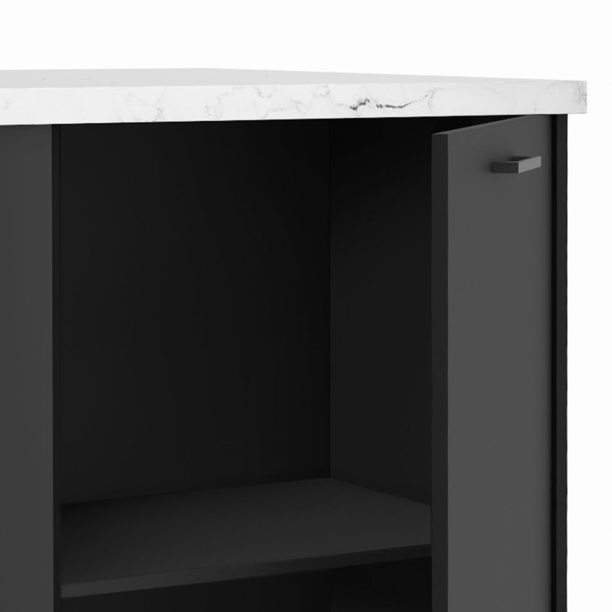Voir la diapositive 6 : ID MARKET Ilot central tibo 120 cm bois noir avec plan de travail effet marbre alaska
