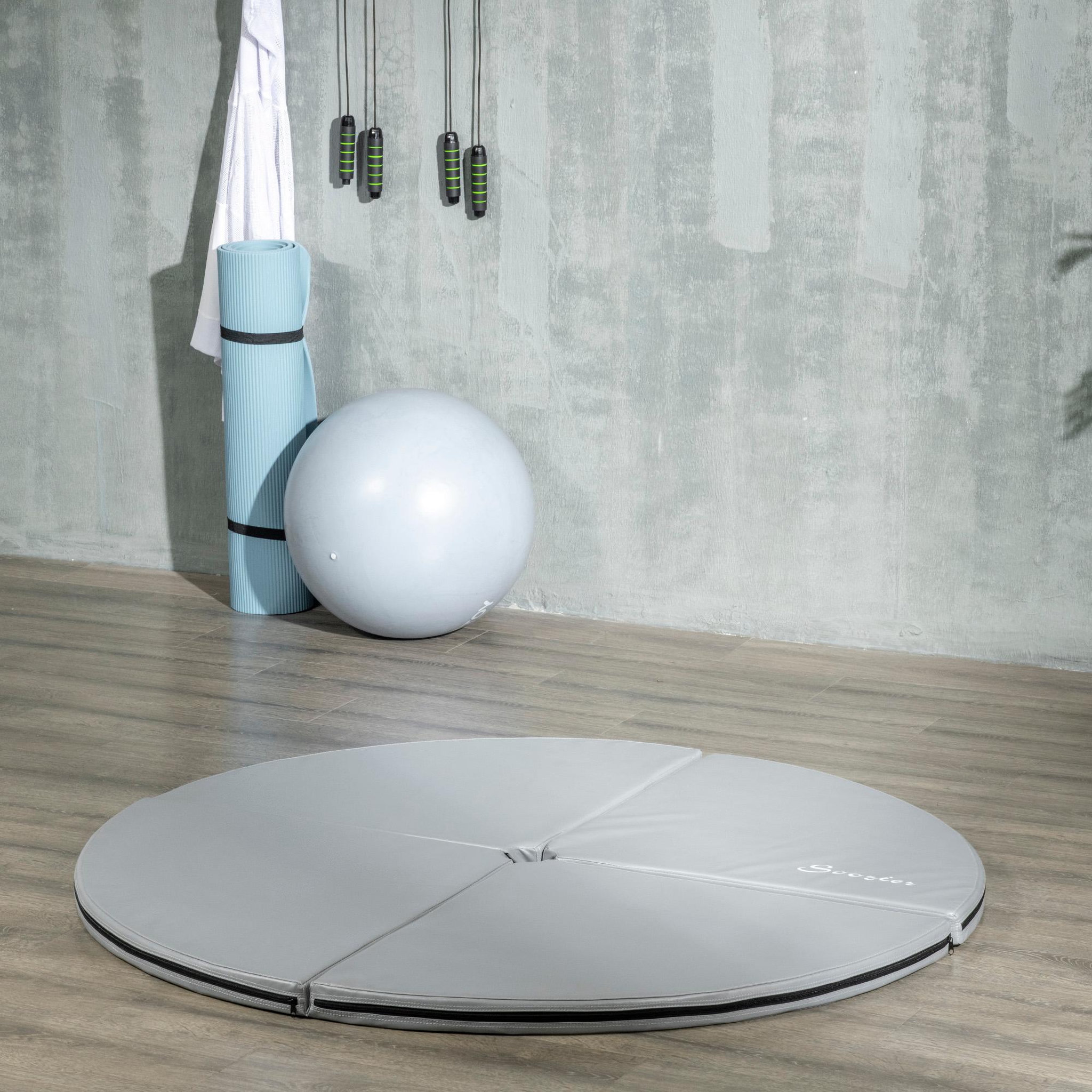 Voir la diapositive 4 : HOMCOM Tapis de pole dance pliable - pole dance mat - tapis de protection ø 150 cm épaisseur 5 cm - revêtement pvc gris