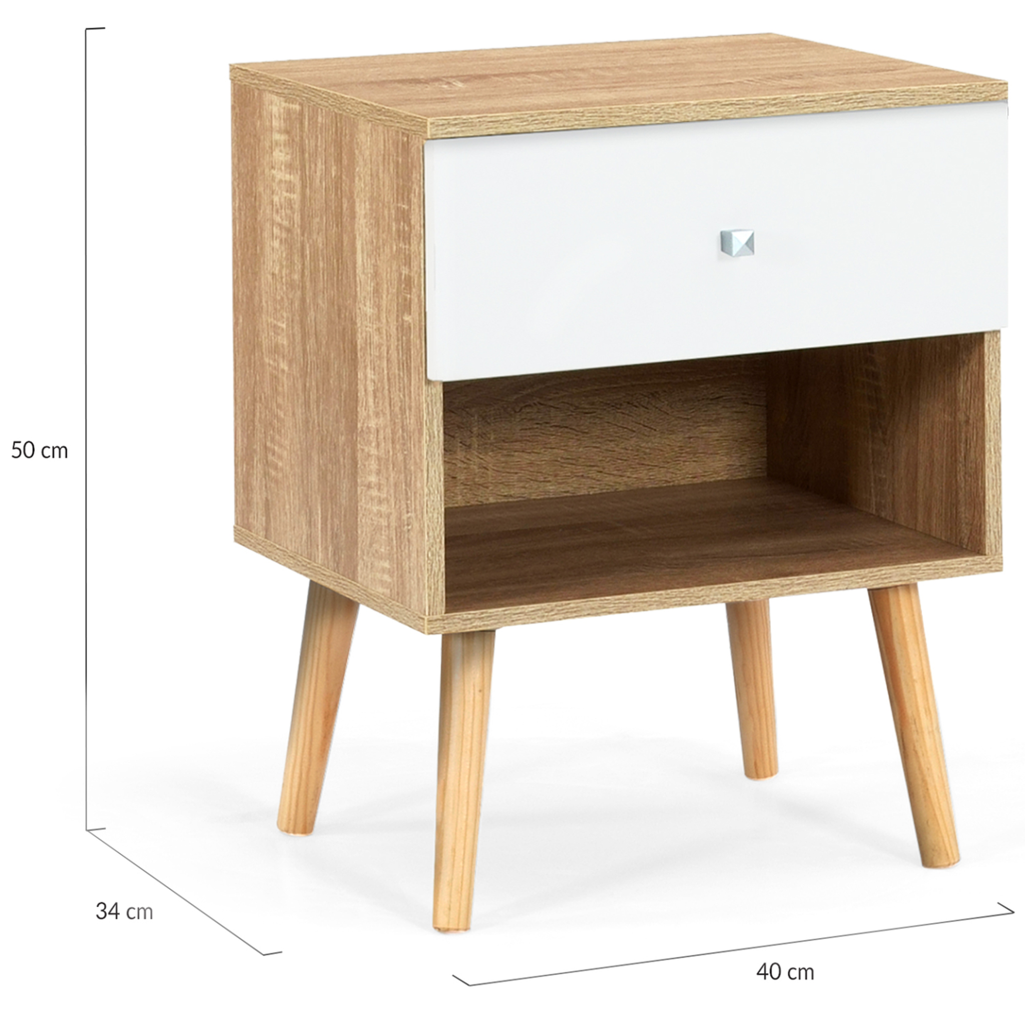 Voir la diapositive 5 : ID MARKET Lot de 2 tables de chevet emmie scandinaves 1 tiroir avec niche hêtre et blanc