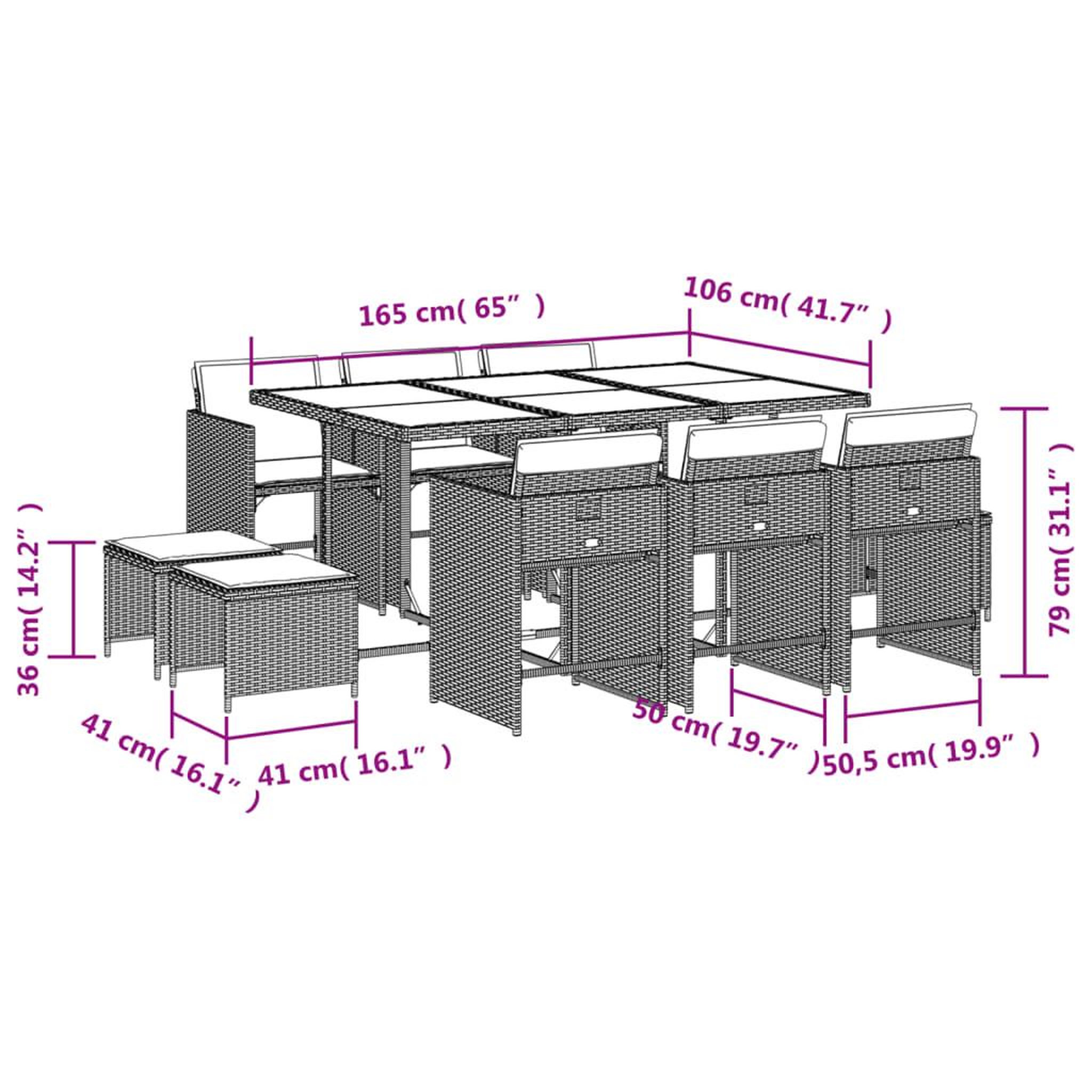 Voir la diapositive 6 : VIDAXL Ensemble a manger de jardin 11pcs avec coussins gris poly rotin