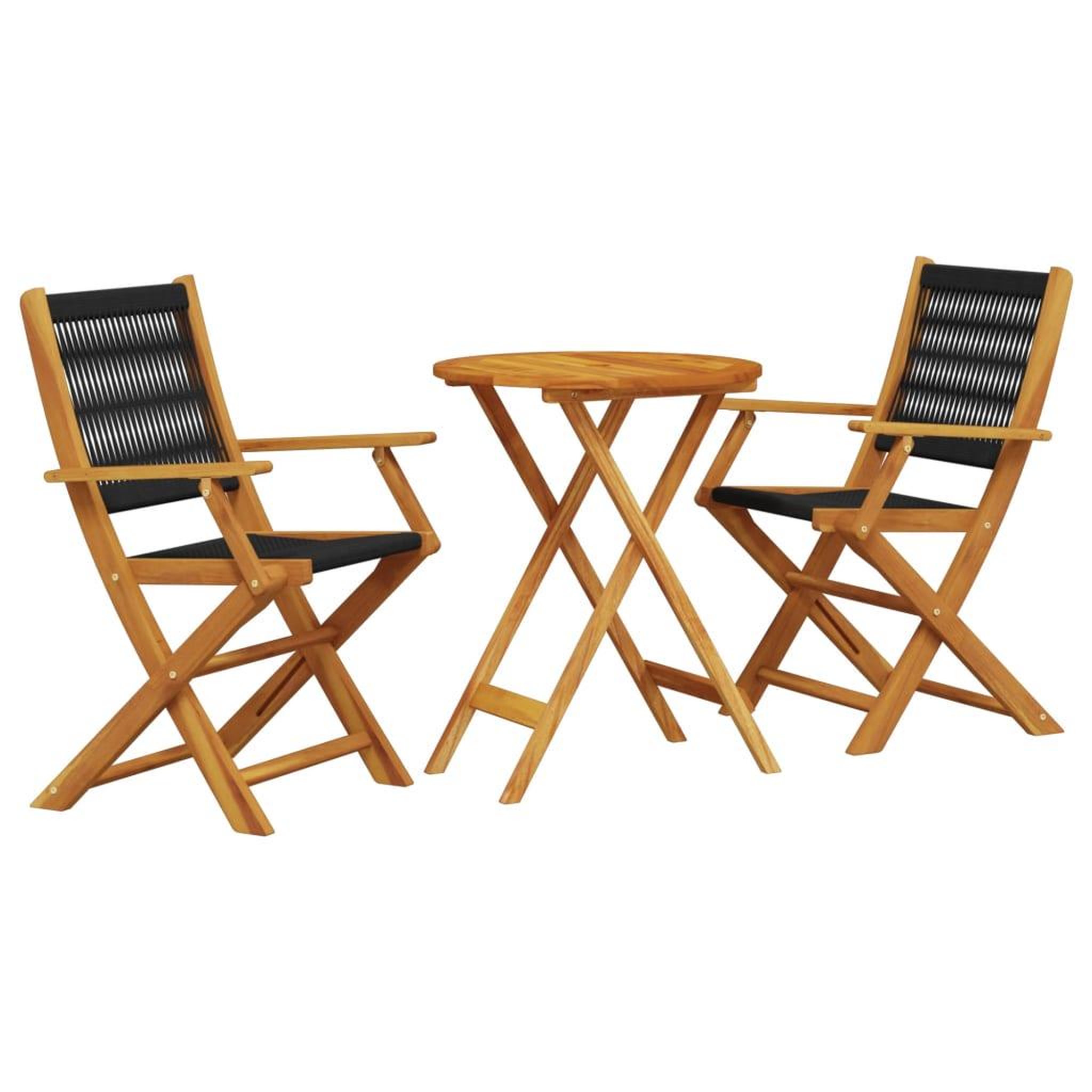 Voir la diapositive 2 : VIDAXL Ensemble de bistro 3 pcs noir polypropylene et bois massif
