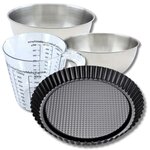 ZENKER Set pâtisserie avec moule à tarte renversée 30 cm, 2 bols à mixer, verre mesureur et spatule Zenker