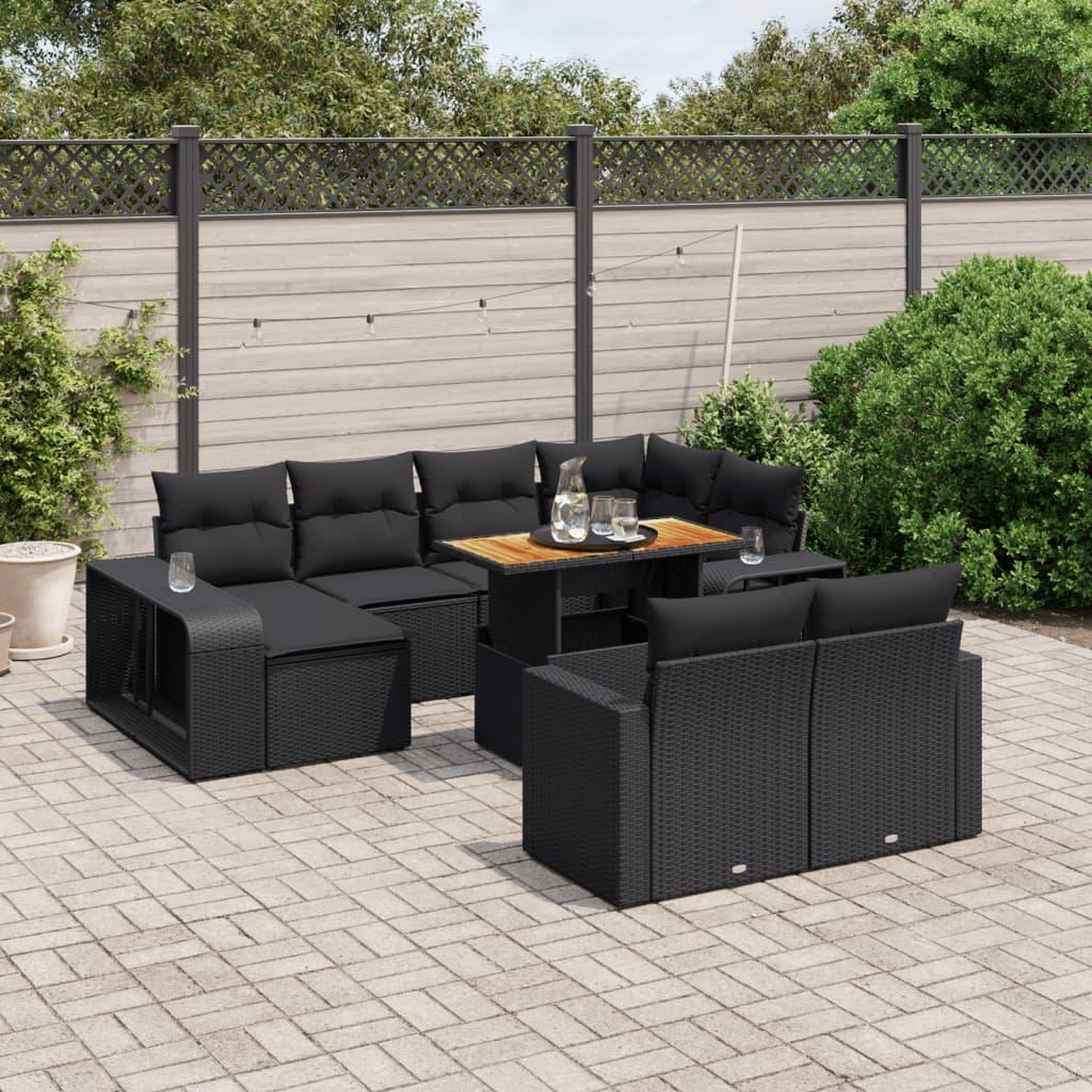 VIDAXL Salon de jardin 11 pcs avec coussins noir resine tressee