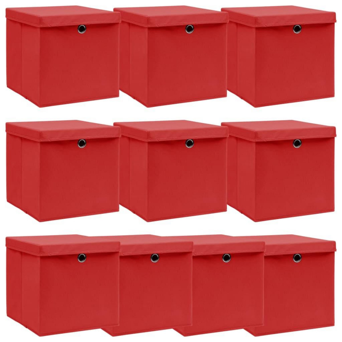 VIDAXL Boîtes de rangement et couvercles 10 pcs Rouge 32x32x32cm Tissu