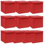 VIDAXL Boîtes de rangement et couvercles 10 pcs Rouge 32x32x32cm Tissu
