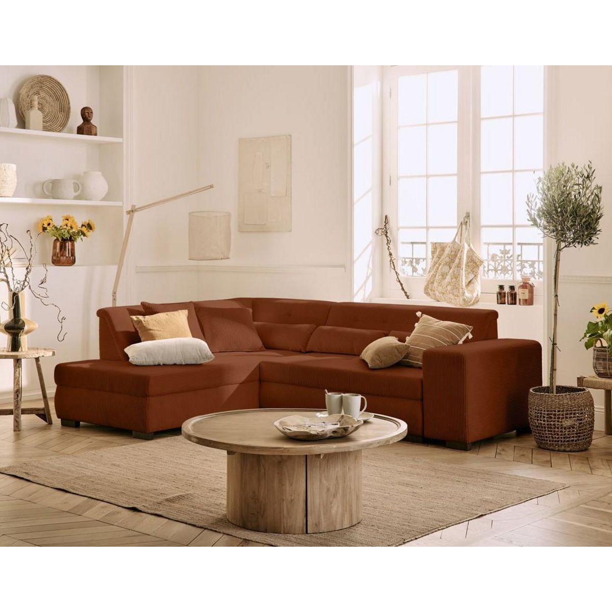 LISA DESIGN Vermont - canapé d'angle gauche - 5 places - convertible - en velours côtelé