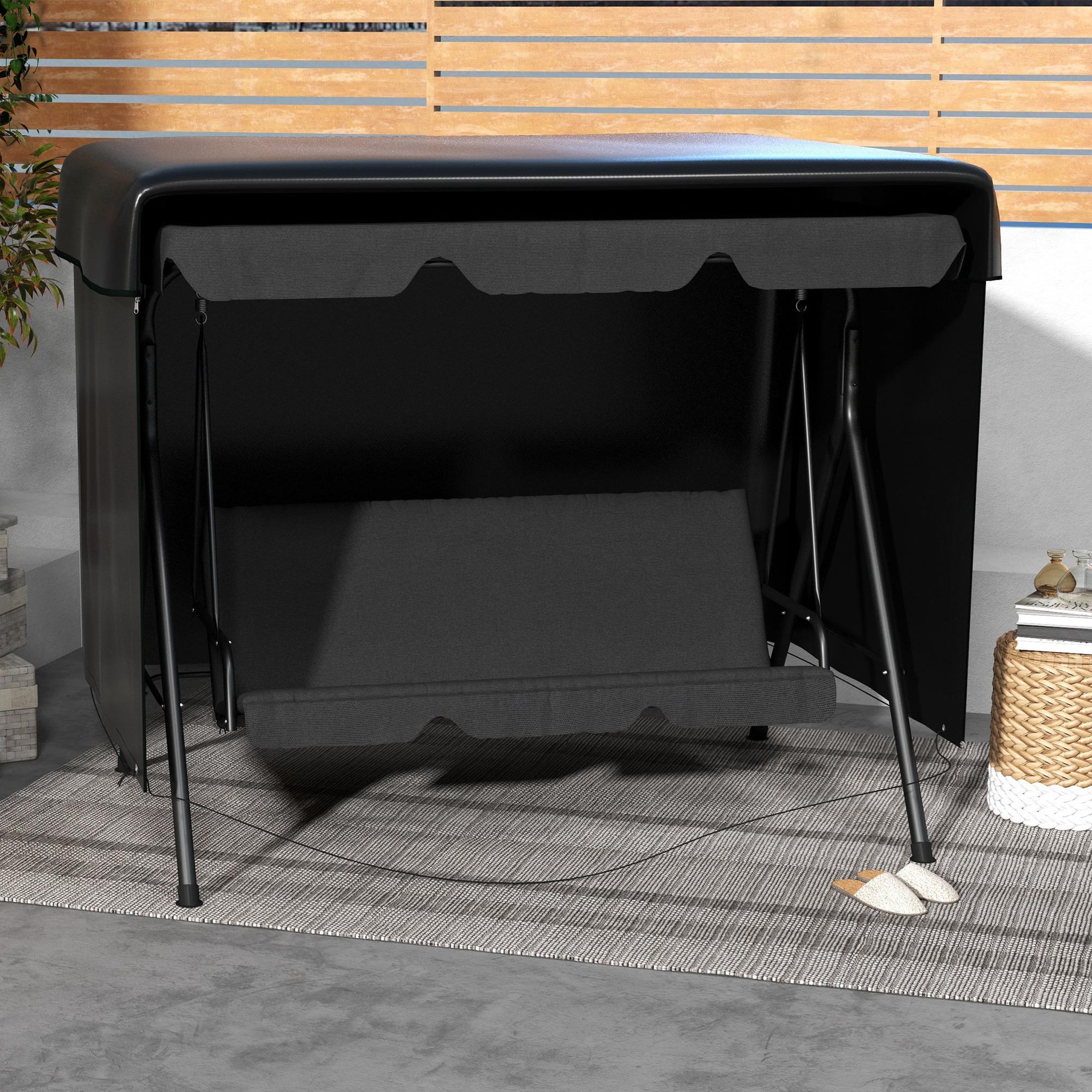 Voir la diapositive 2 : OUTSUNNY Housse de protection balancelle de jardin bâche étanche dim. 2,15l x 1,55l x 1,5h m pe noir